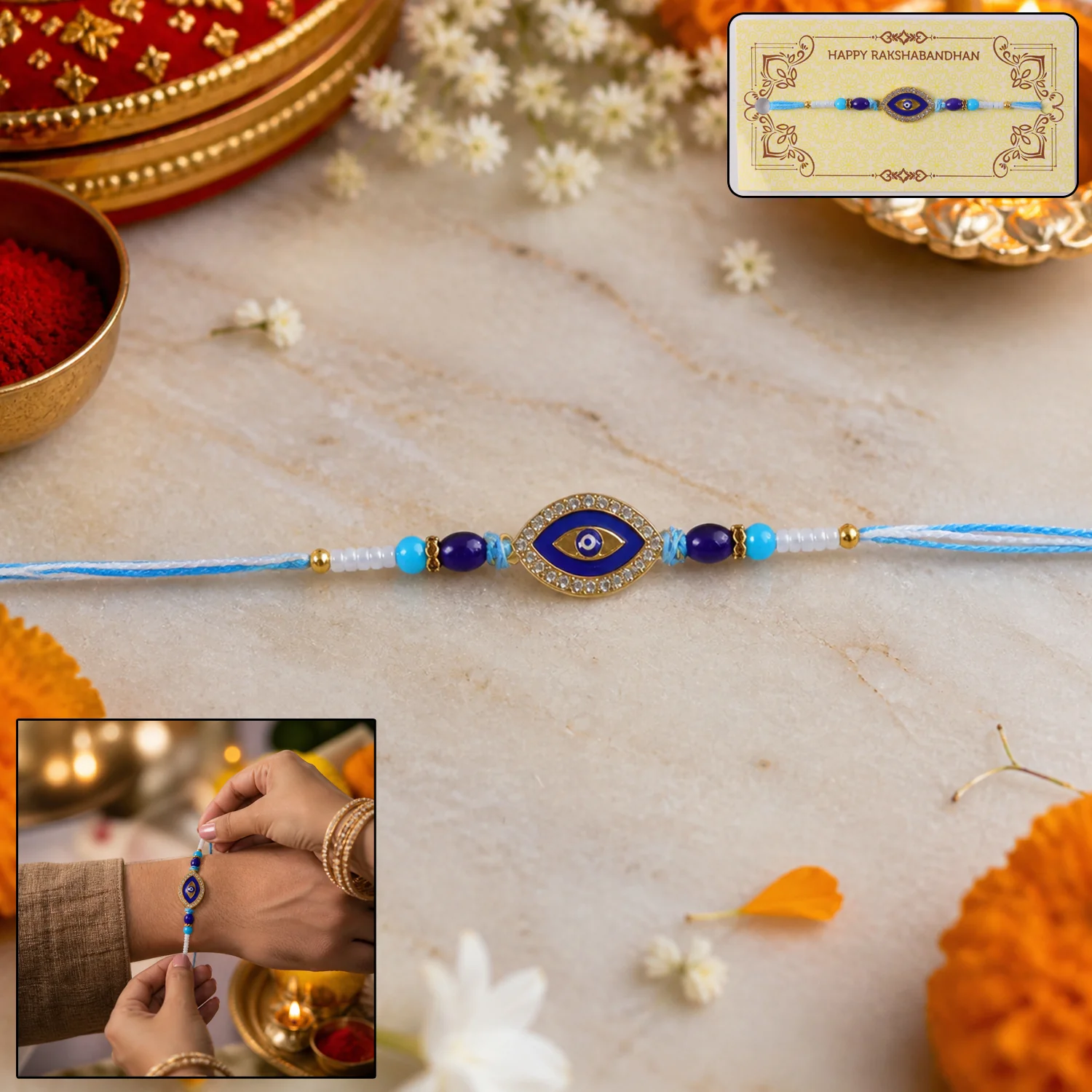 Evil Eye Rakhi with Crystal Beads Stylish Designer Rakhi 1 Pc - Image 2