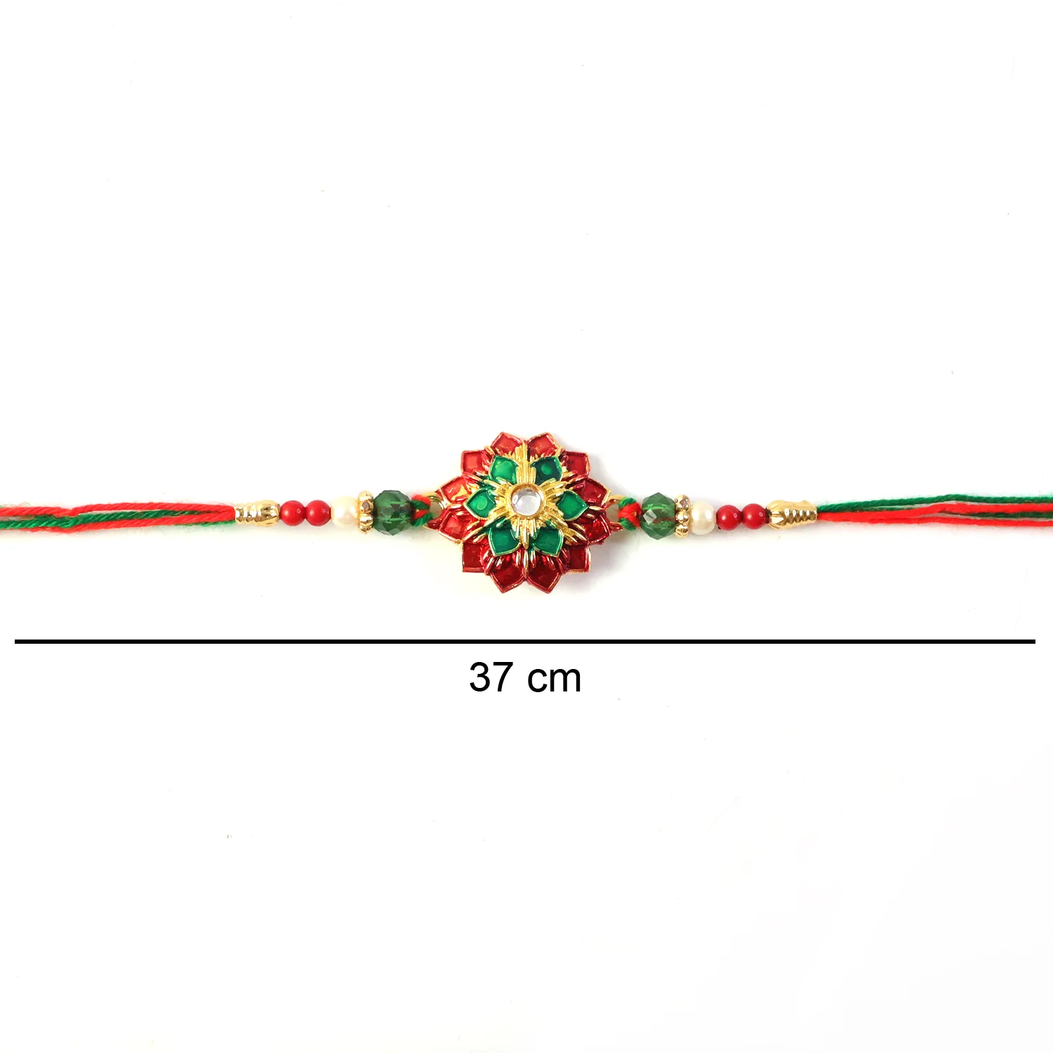 Traditional Floral Stone Work Rakhi with Red & Green Design Thread 1 Pc - Image 7