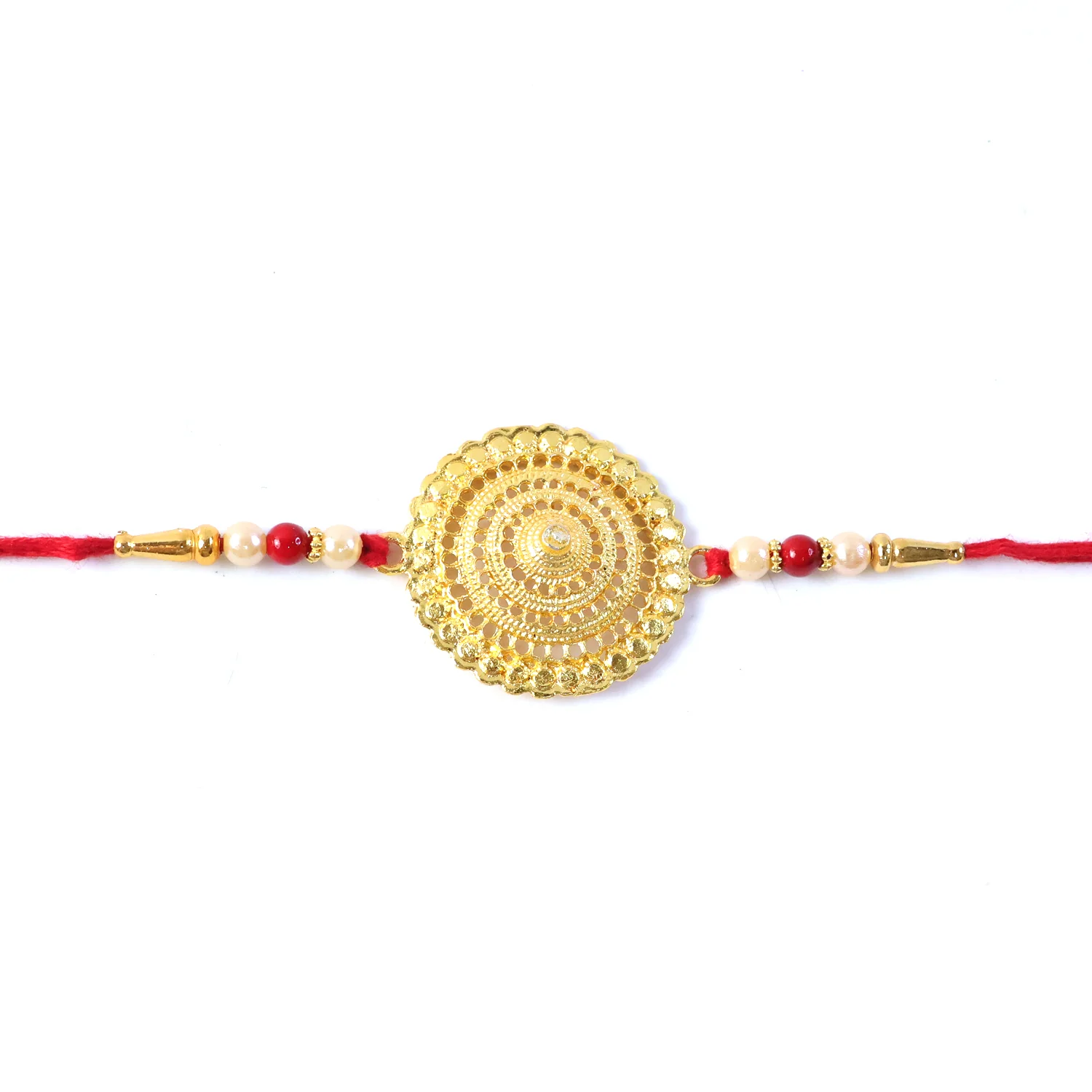 Premium Gold Round Designer Rakhi with Pearl Beads 1 Pc - Image 6