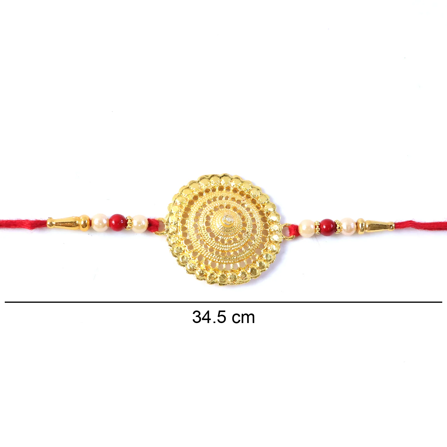 Premium Gold Round Designer Rakhi with Pearl Beads 1 Pc - Image 7