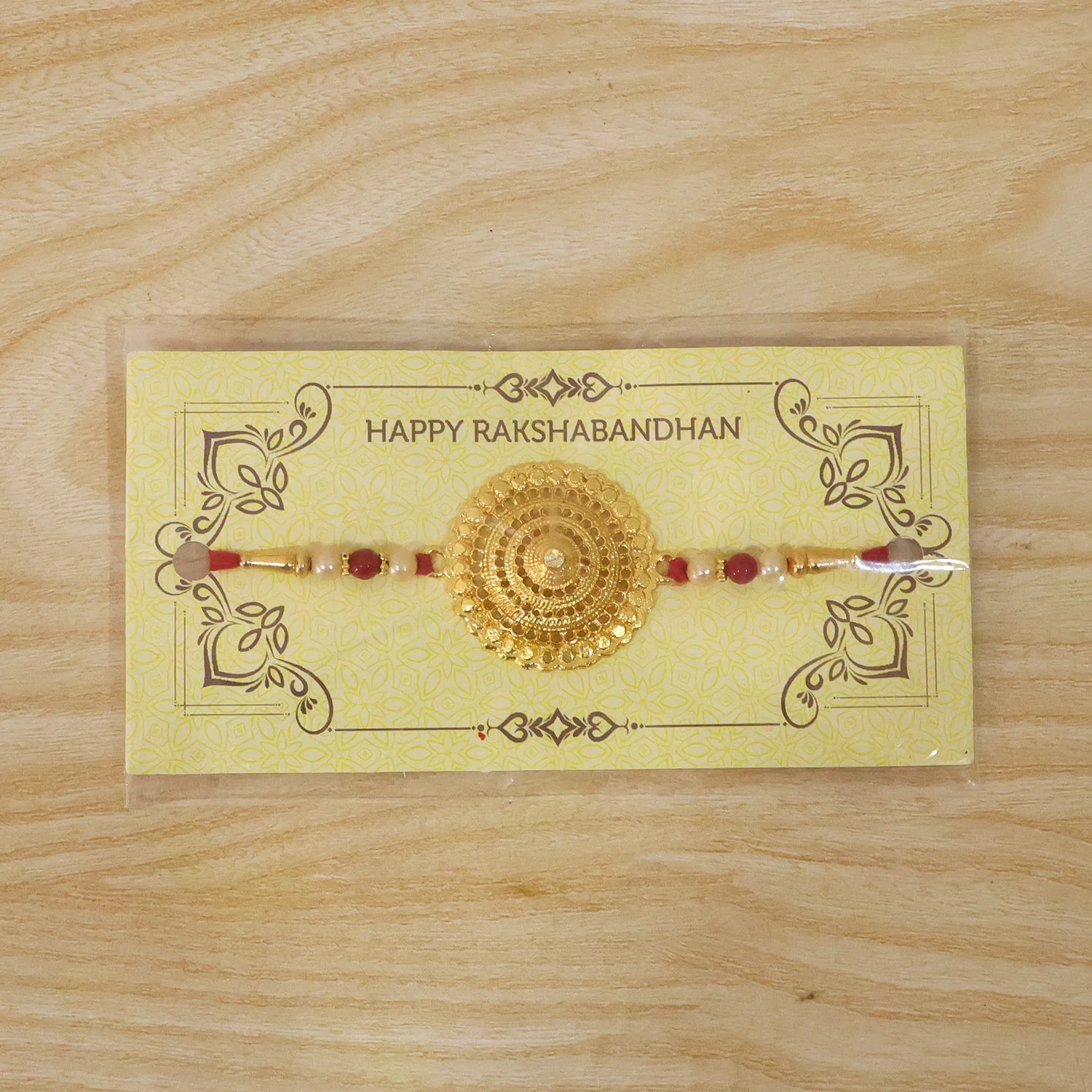 Premium Gold Round Designer Rakhi with Pearl Beads 1 Pc - Image 8