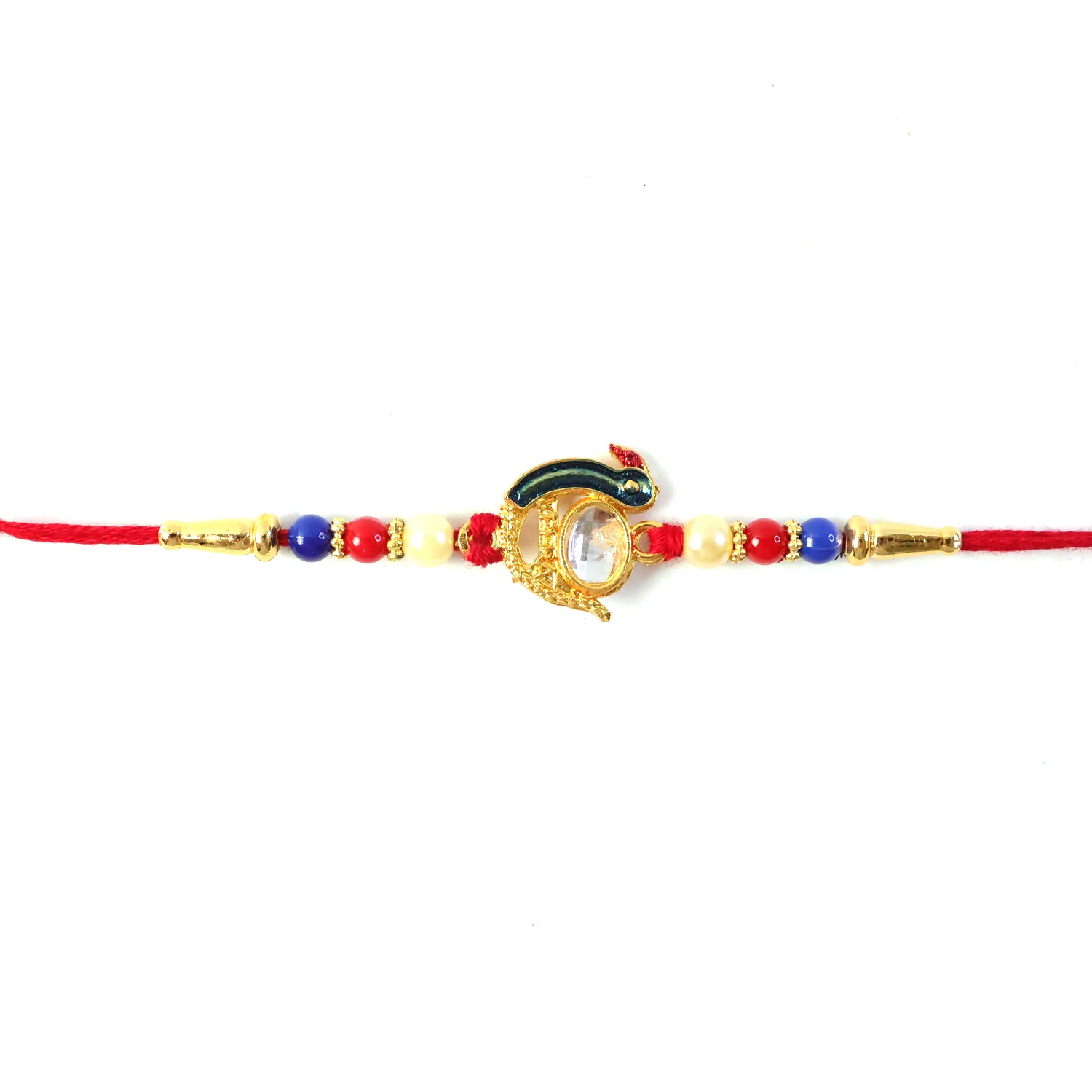 Elegant Stone Studded Designer Rakhi with Golden Finish Beads 1 Pc - Image 6