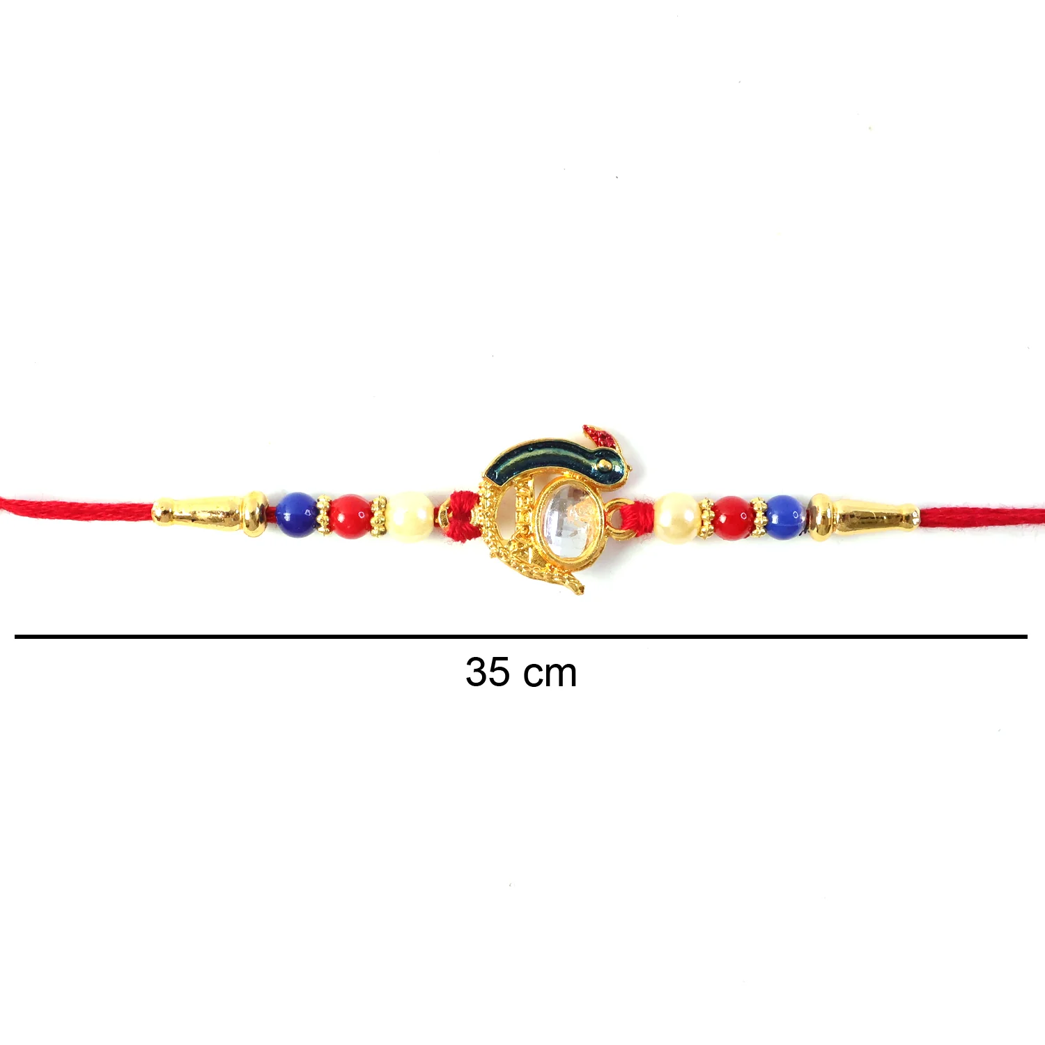 Elegant Stone Studded Designer Rakhi with Golden Finish Beads 1 Pc - Image 7
