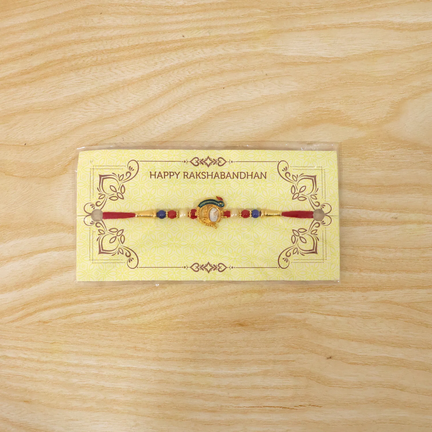 Elegant Stone Studded Designer Rakhi with Golden Finish Beads 1 Pc - Image 9