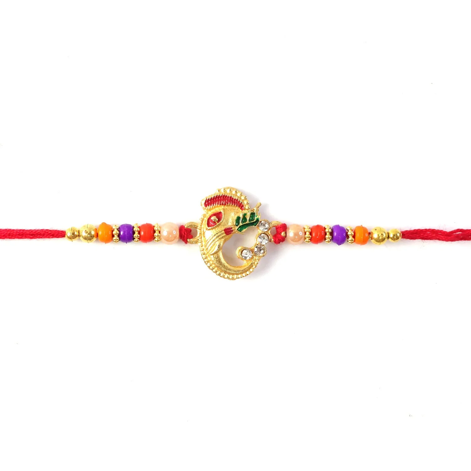 Traditional Ganesh Rakhi with Beads Thread Raksha Bandhan 1  (1 Pc) - Image 6