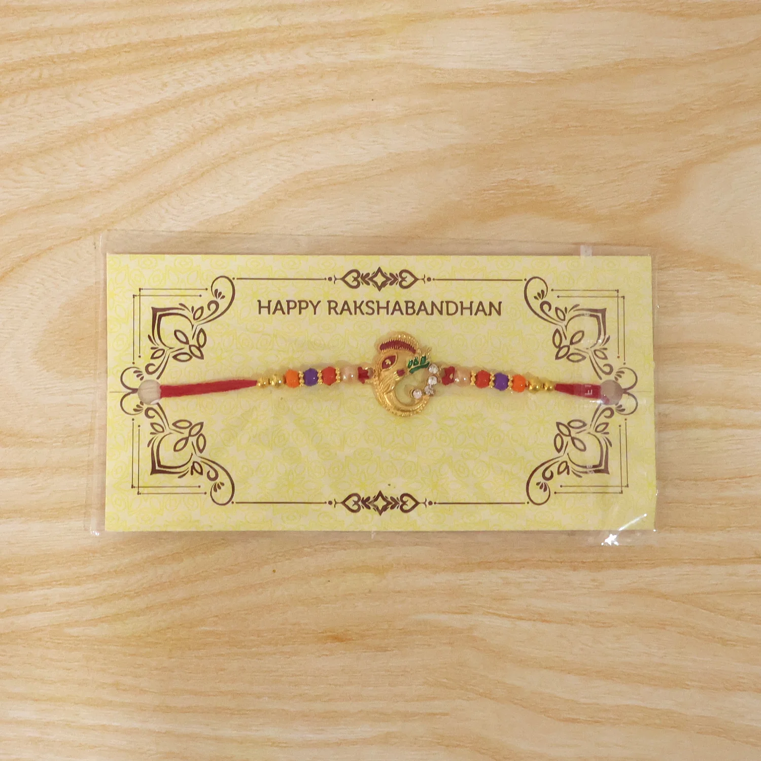 Traditional Ganesh Rakhi with Beads Thread Raksha Bandhan 1  (1 Pc) - Image 8