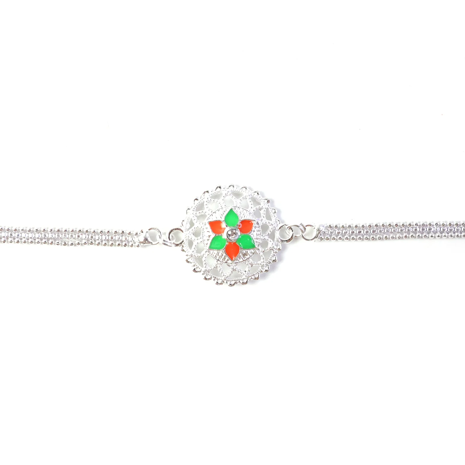 Silver Floral Designer Rakhi Bracelet for Raksha Bandhan (1 Pc) - Image 6