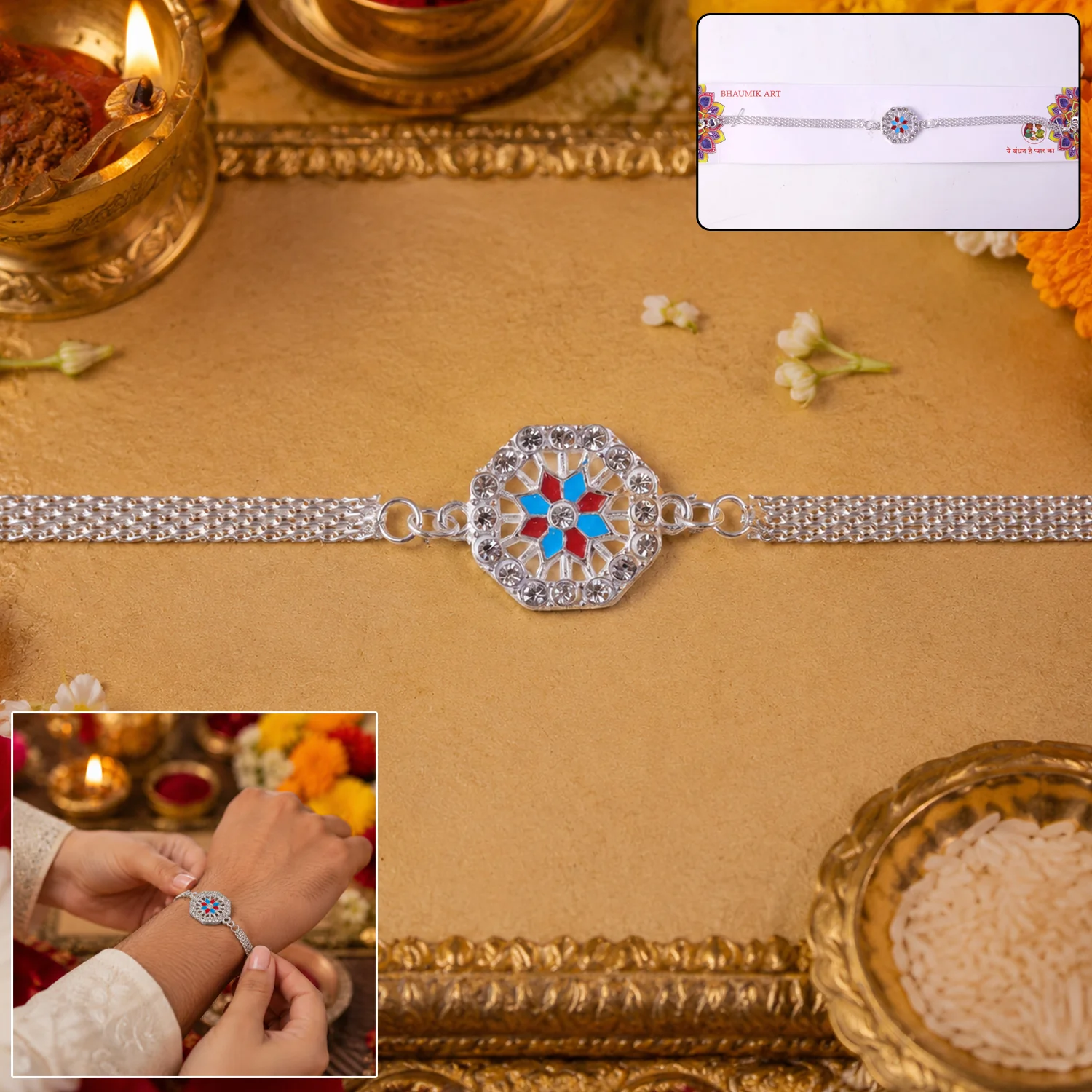 Classic Crystal Studded Rakhi Bracelet for Raksha Bandhan (1 Pc) - Image 2