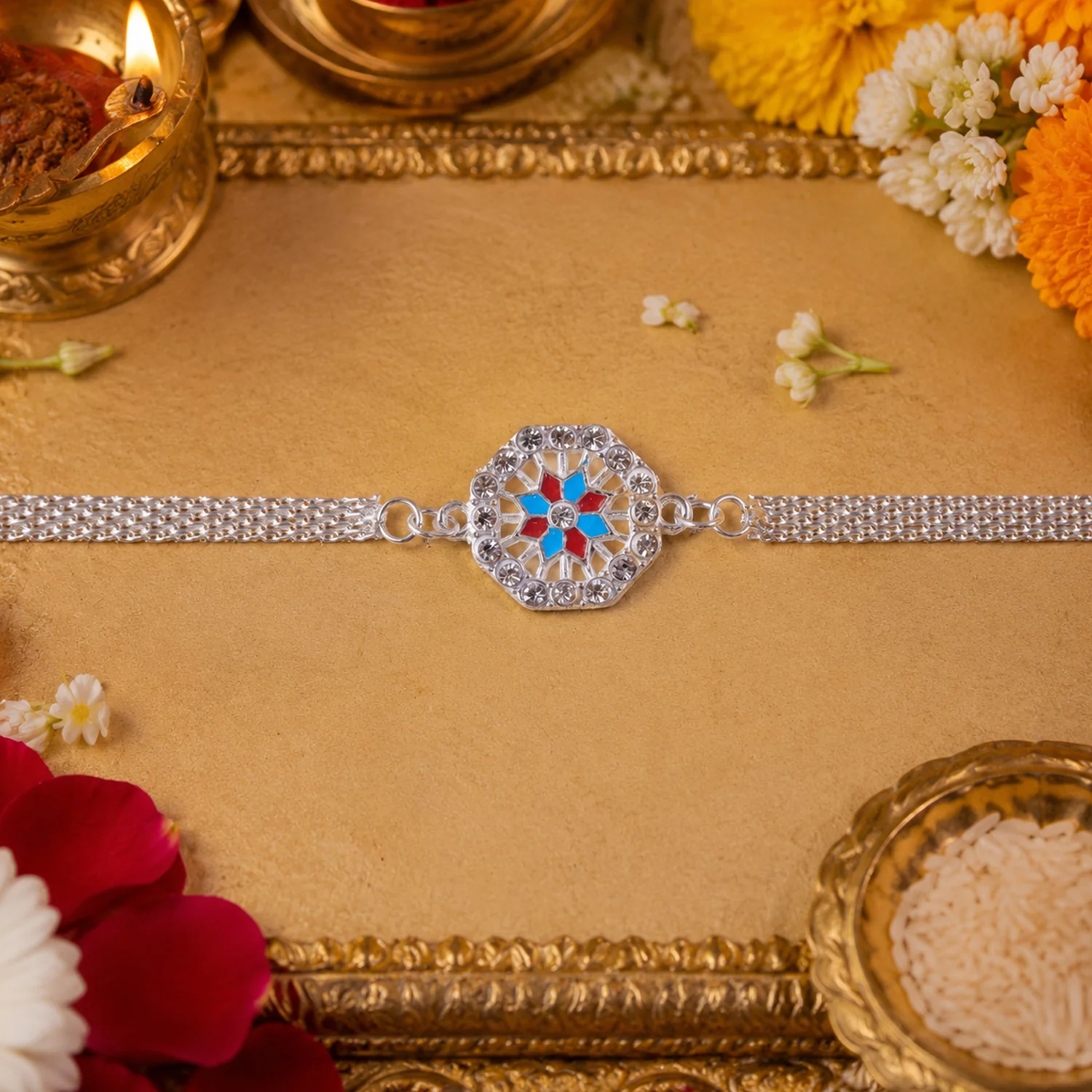 Classic Crystal Studded Rakhi Bracelet for Raksha Bandhan (1 Pc) - Image 3