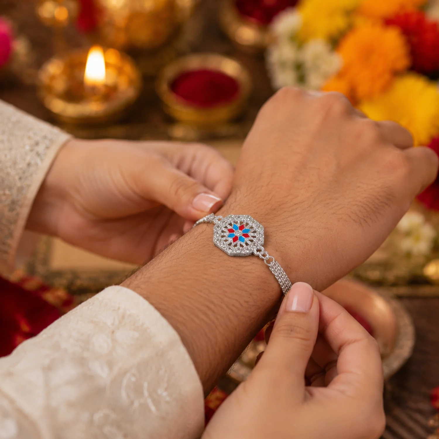 Classic Crystal Studded Rakhi Bracelet for Raksha Bandhan (1 Pc) - Image 4