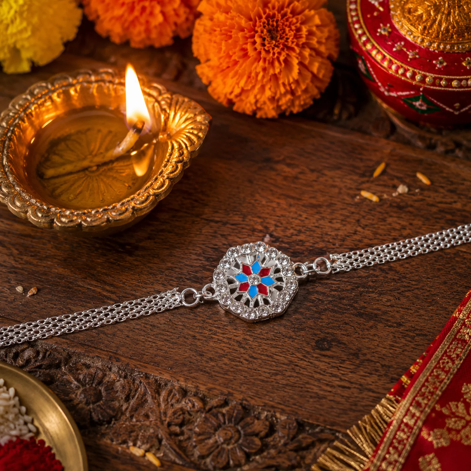Classic Crystal Studded Rakhi Bracelet for Raksha Bandhan (1 Pc) - Image 5