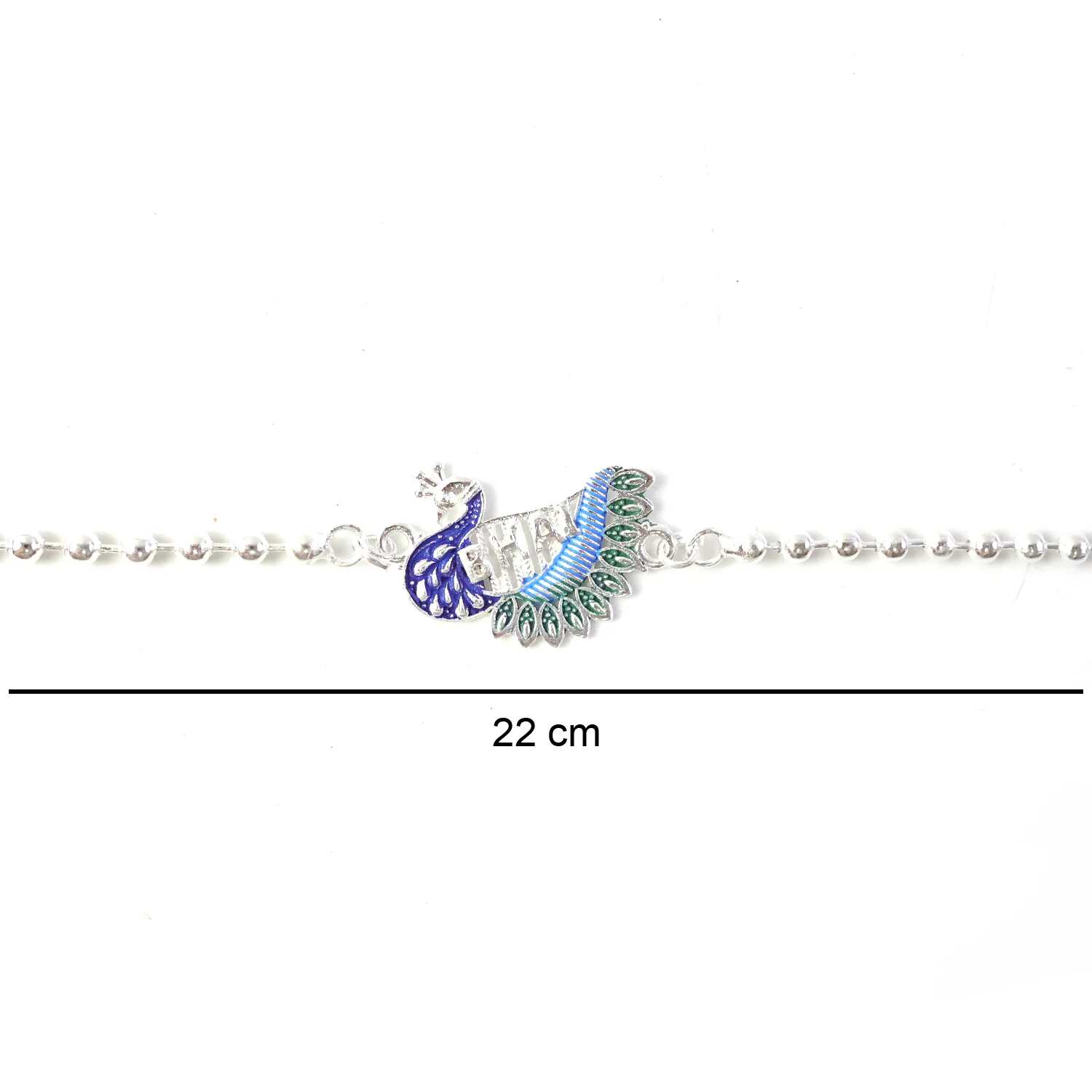 Silver Finish Peacock Design Rakhi with Beaded Chain Thread (1 Pc) - Image 7