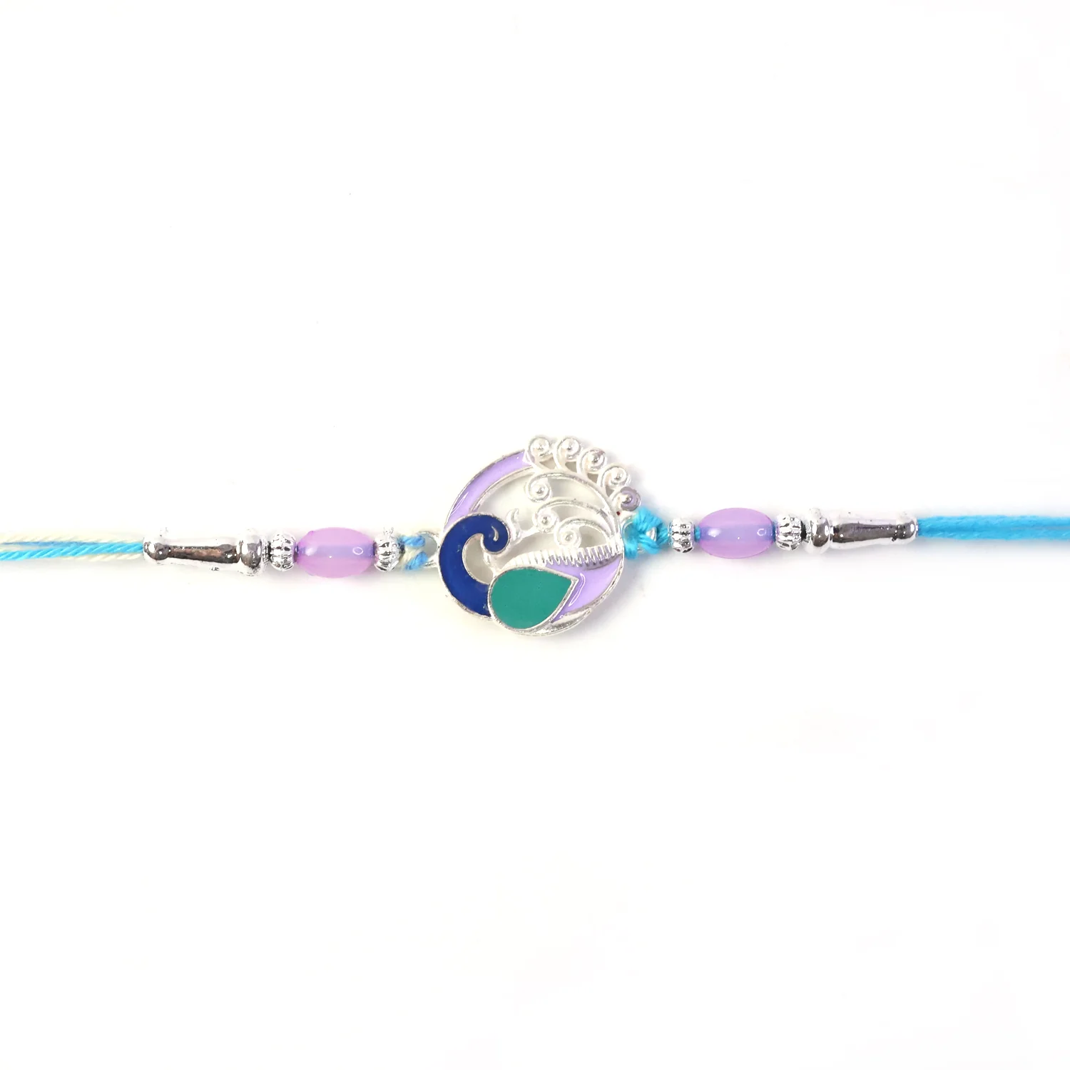 Designer Peacock Motif Rakhi with Beads and Thread (1 Pc) - Image 4