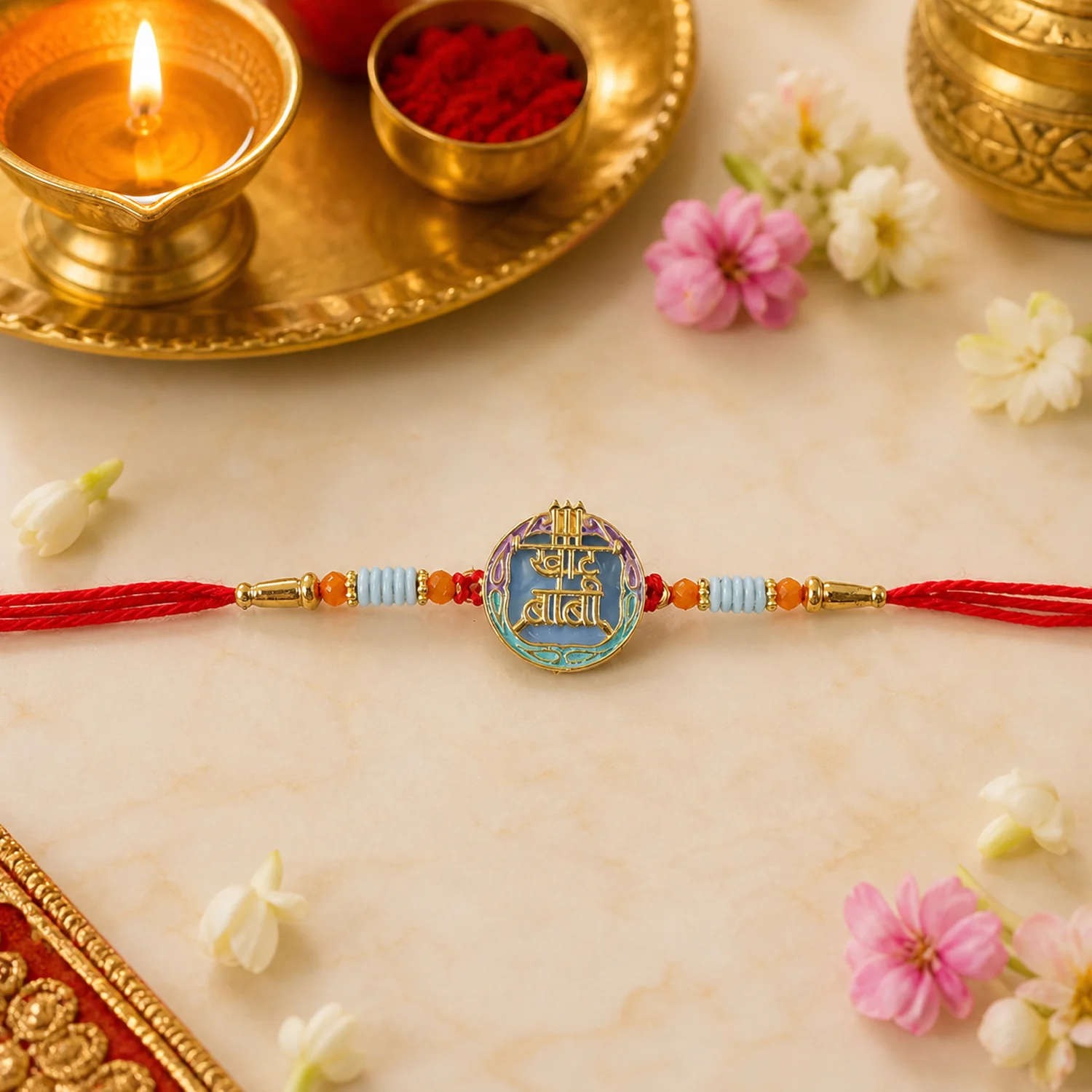 Colorful Rakhi with Decorative Beads and Religious Symbol (1 Pc) - Image 3