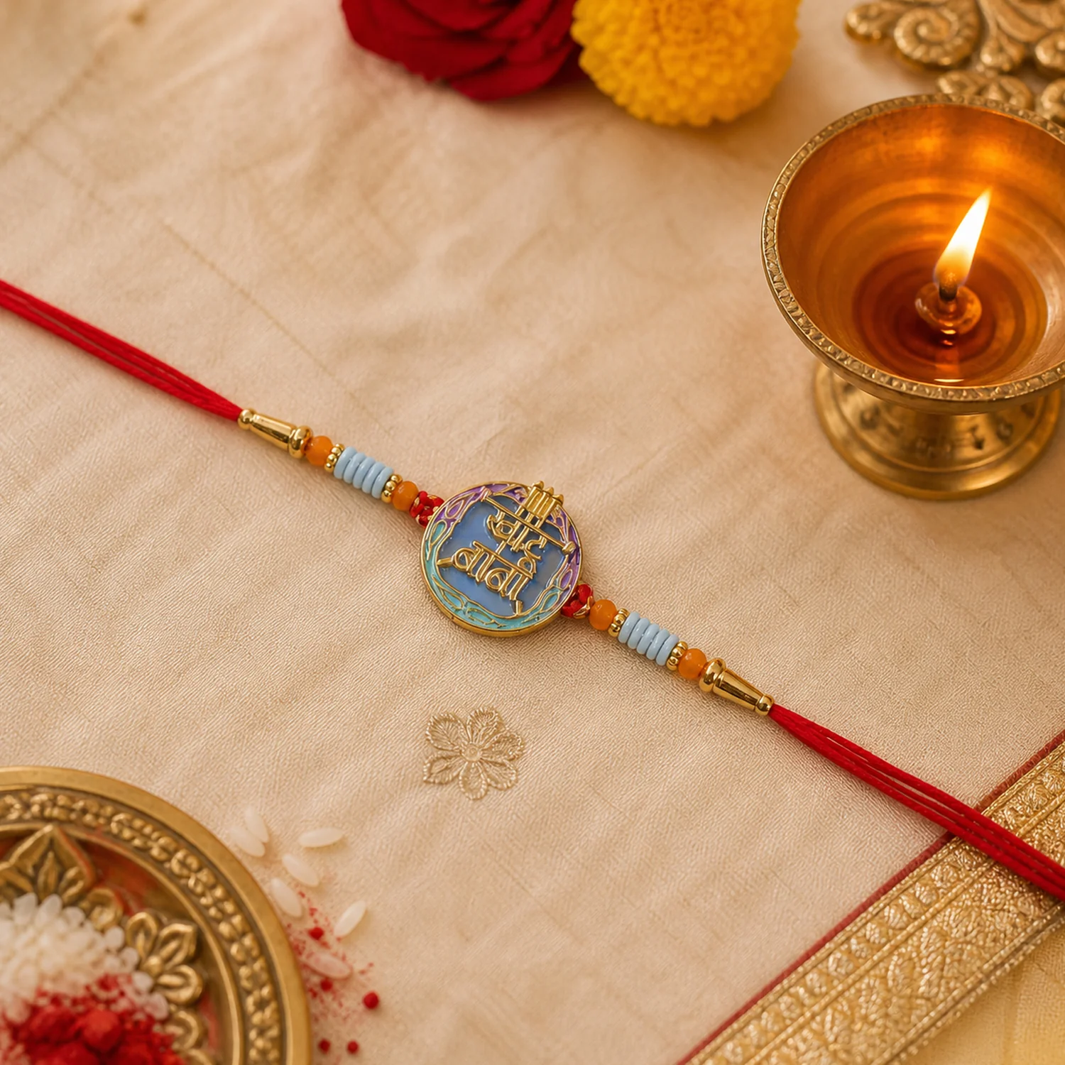 Colorful Rakhi with Decorative Beads and Religious Symbol (1 Pc) - Image 5