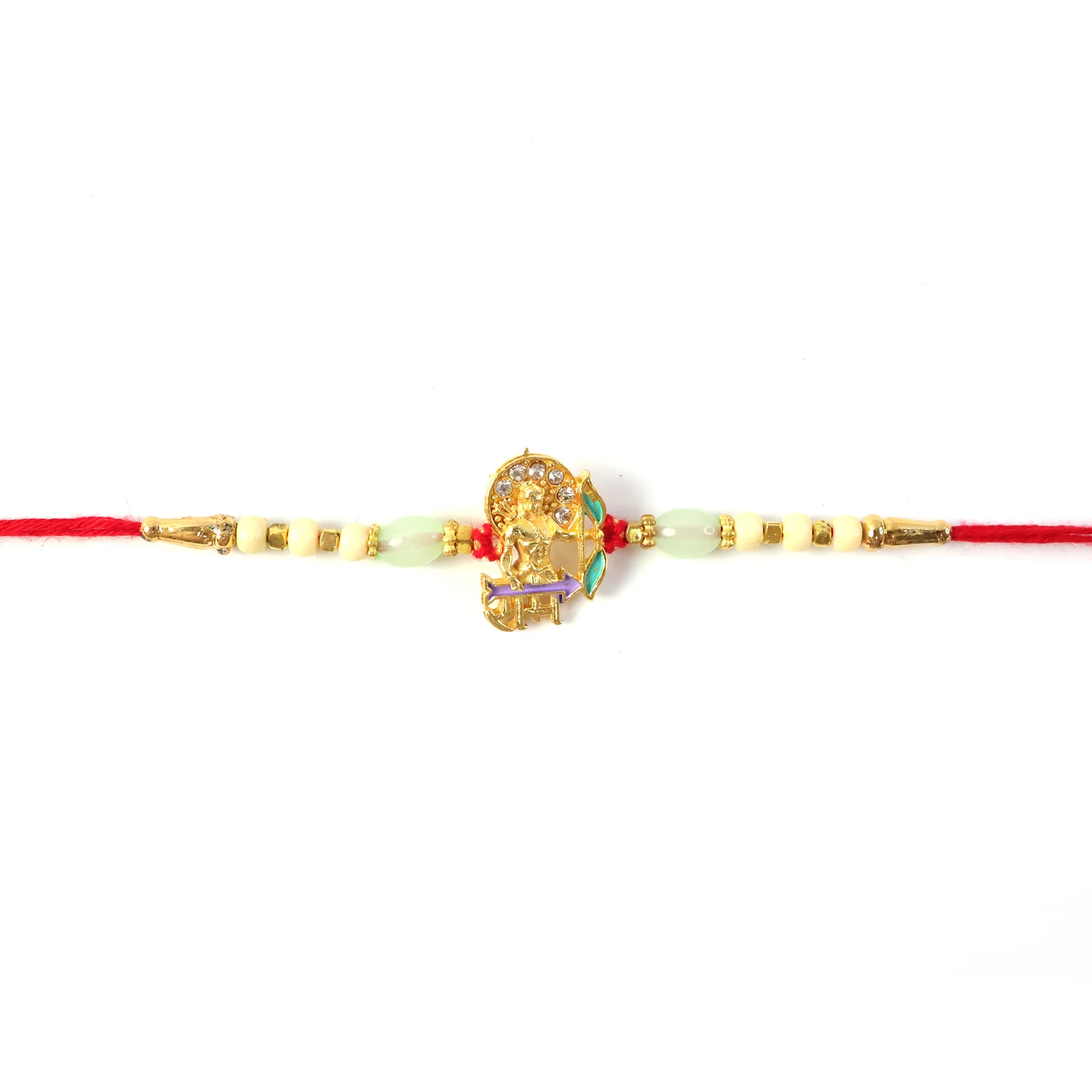Gold Finish Lord Ram Theme Rakhi with Decorative Beads Thread (1 Pc) - Image 6
