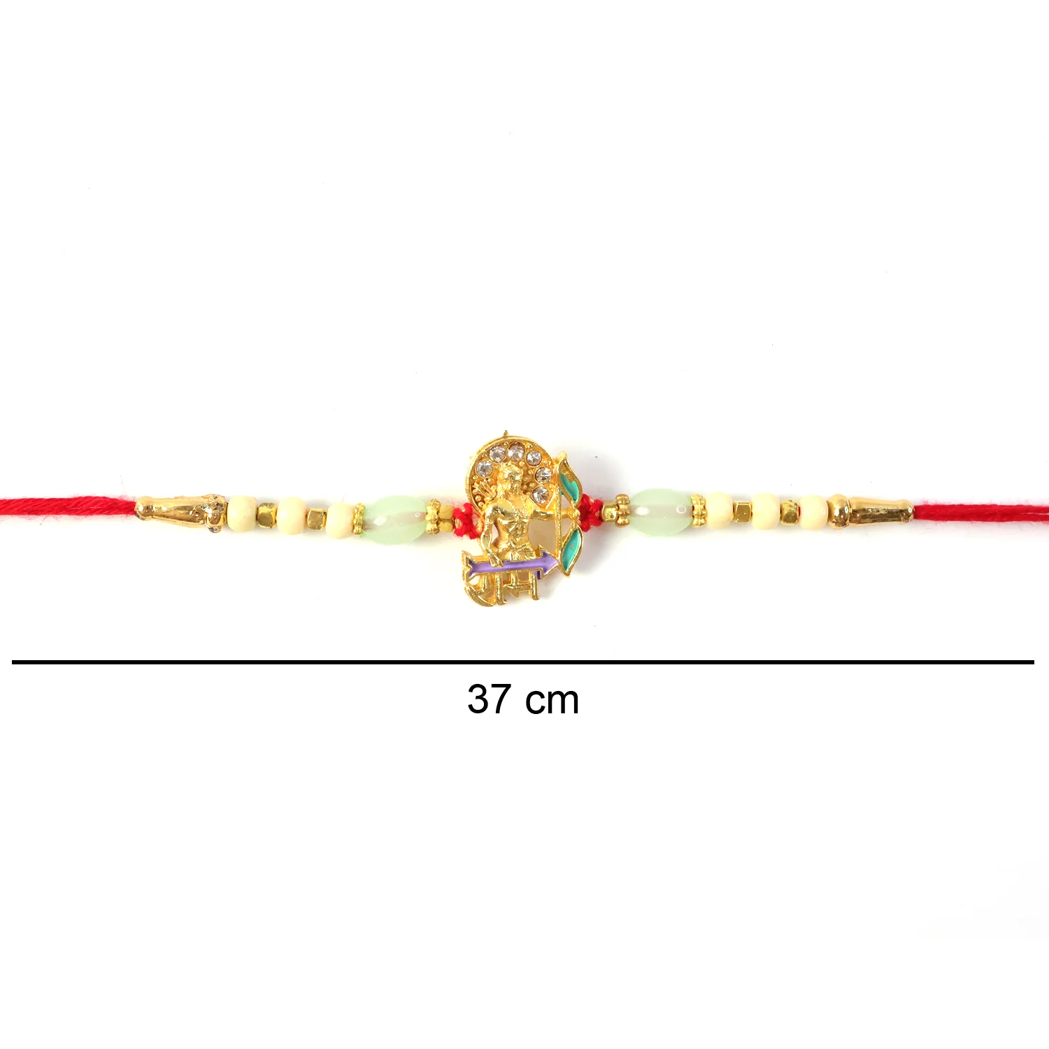 Gold Finish Lord Ram Theme Rakhi with Decorative Beads Thread (1 Pc) - Image 7