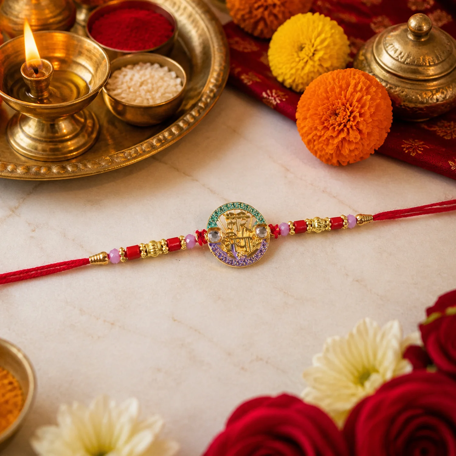 Mere Bhaiya Designer Rakhi with Stone Work and Red Thread (1 Pc) - Image 3