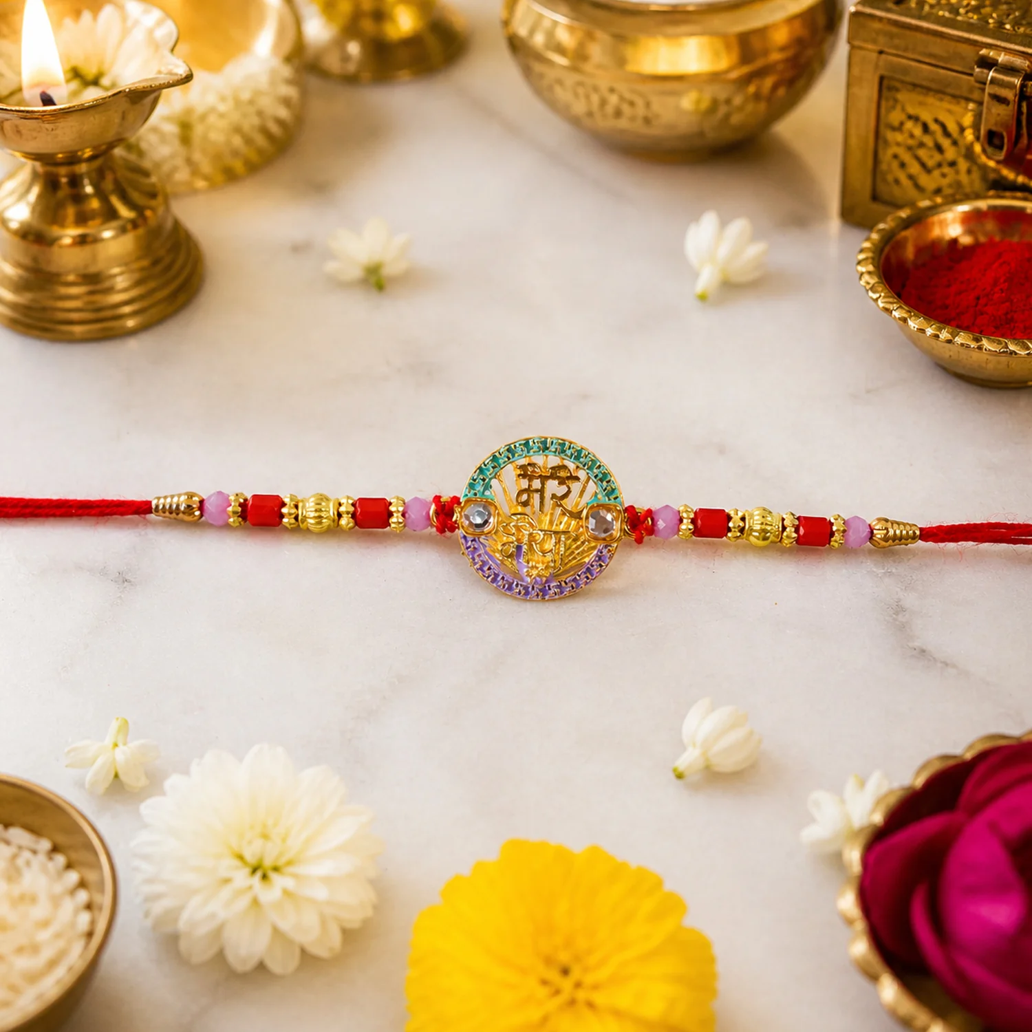 Mere Bhaiya Designer Rakhi with Stone Work and Red Thread (1 Pc) - Image 5