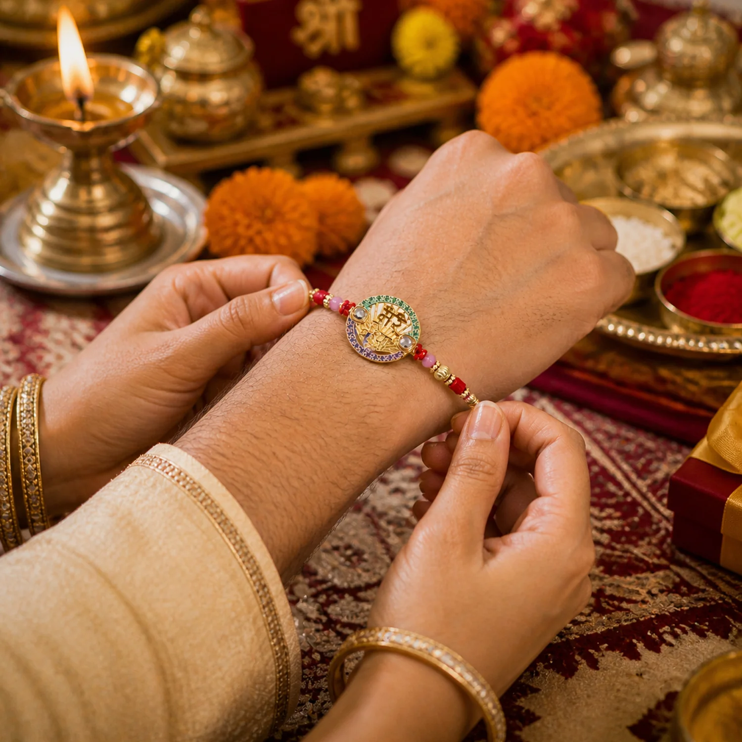 Mere Bhaiya Designer Rakhi with Stone Work and Red Thread (1 Pc) - Image 8