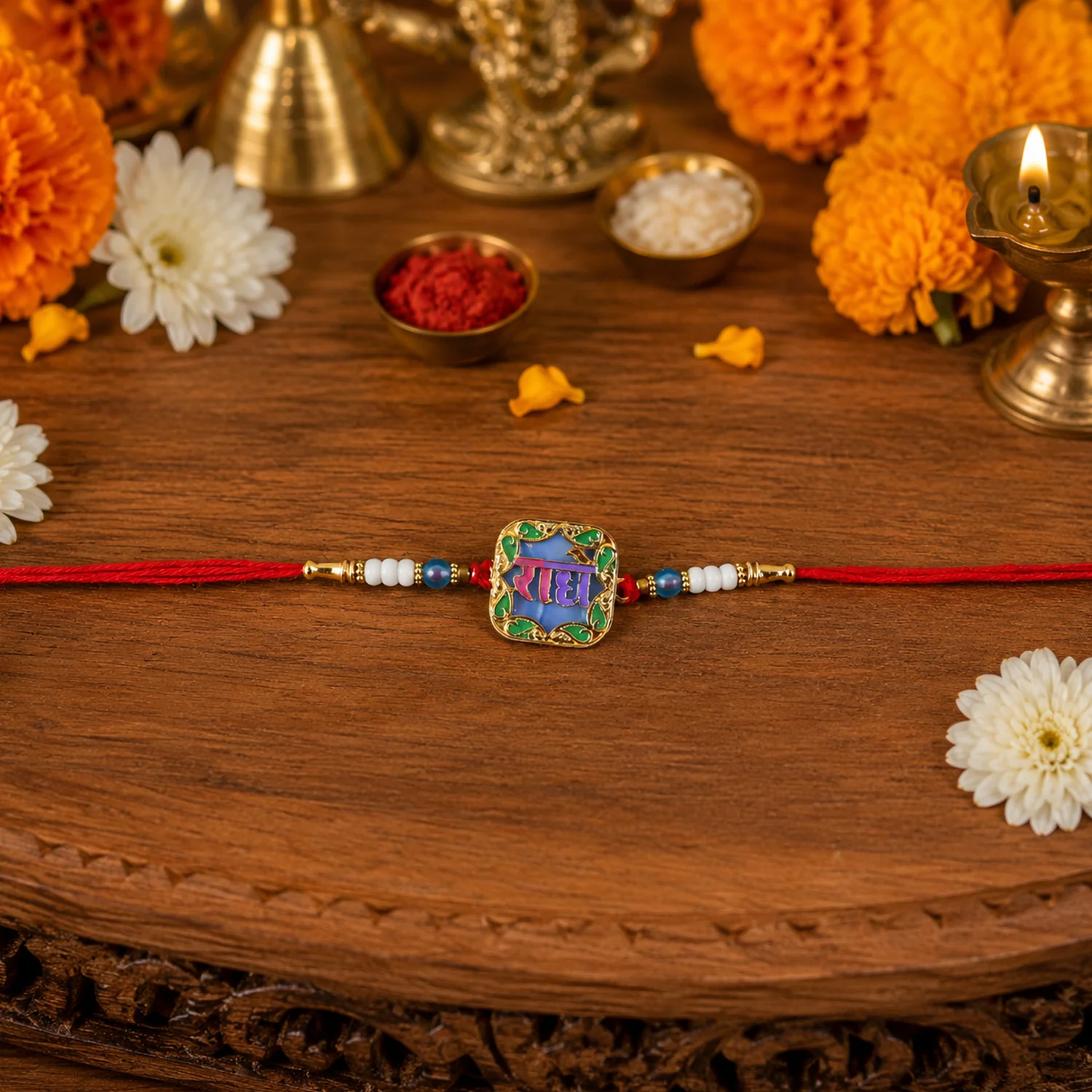 Rakhi with "Radhe" Engraved and Colorful Beads (1 Pc) - Image 2