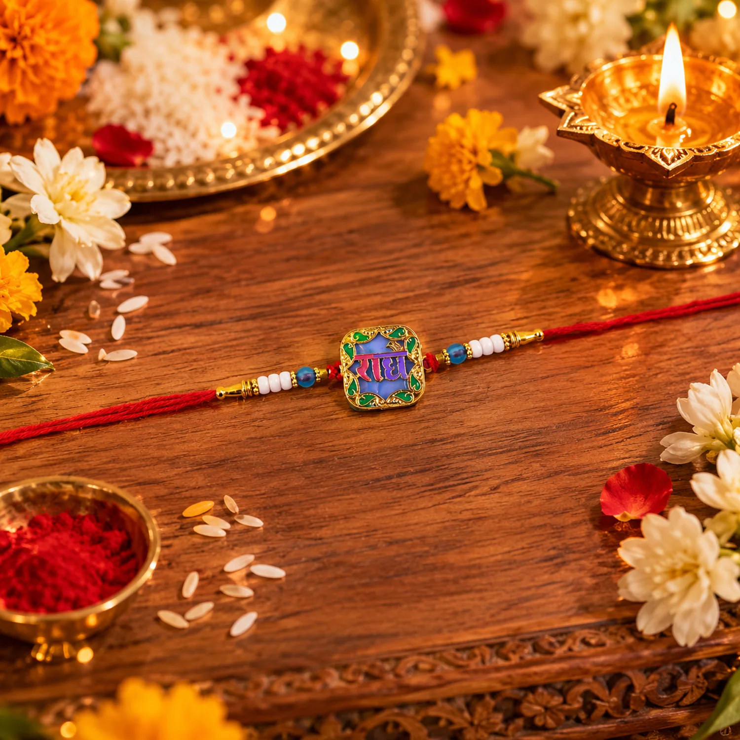Rakhi with "Radhe" Engraved and Colorful Beads (1 Pc) - Image 5