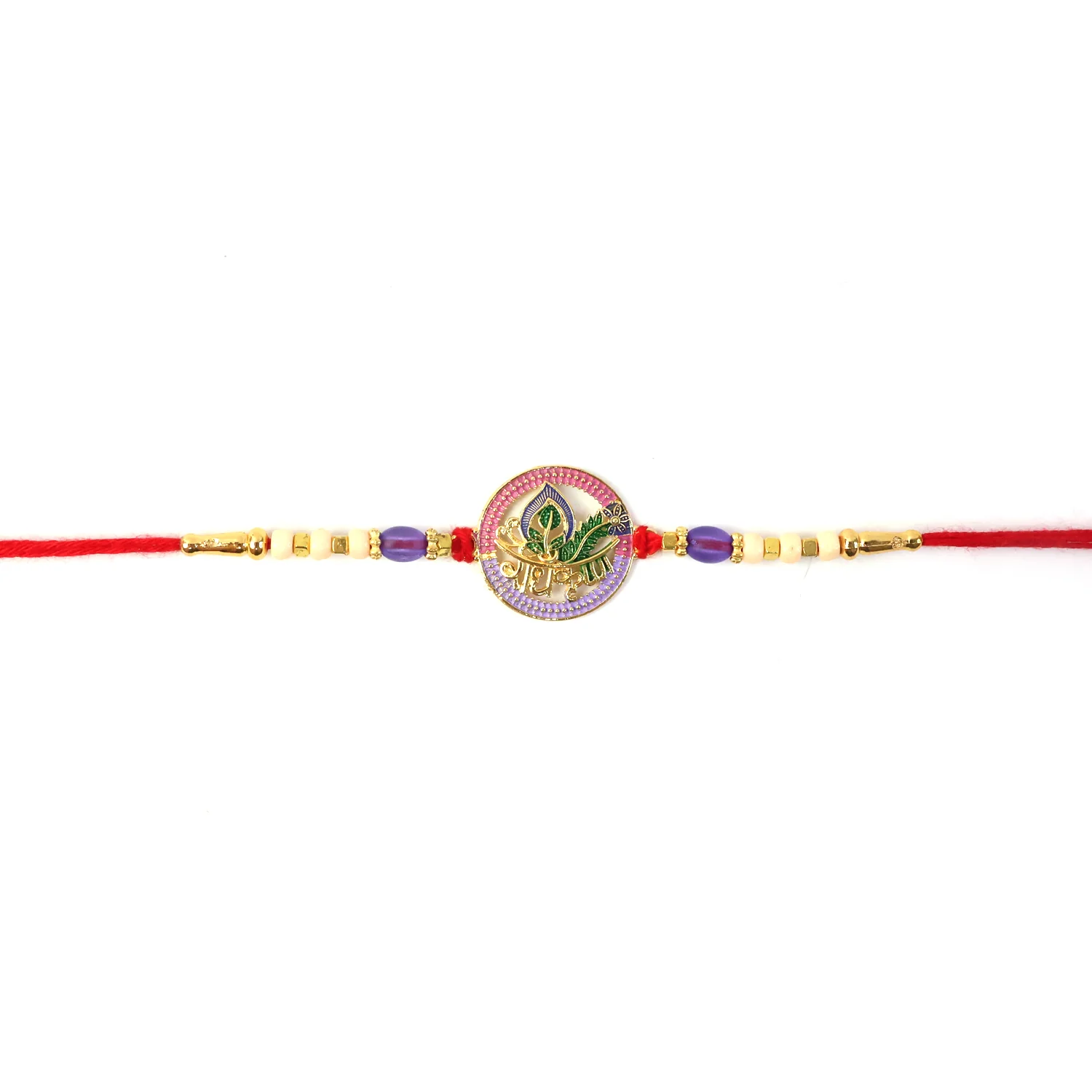 Radha Krishna Design Rakhi with Colorful Beads (1 Pc) - Image 4