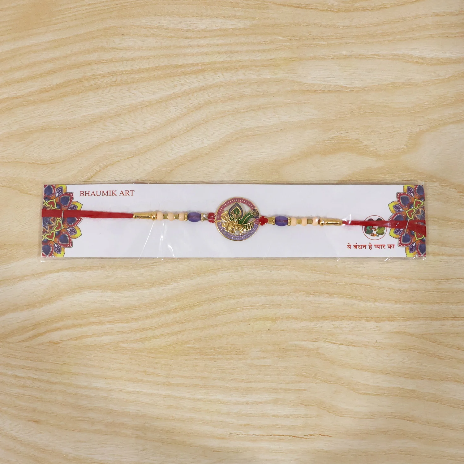 Radha Krishna Design Rakhi with Colorful Beads (1 Pc) - Image 7