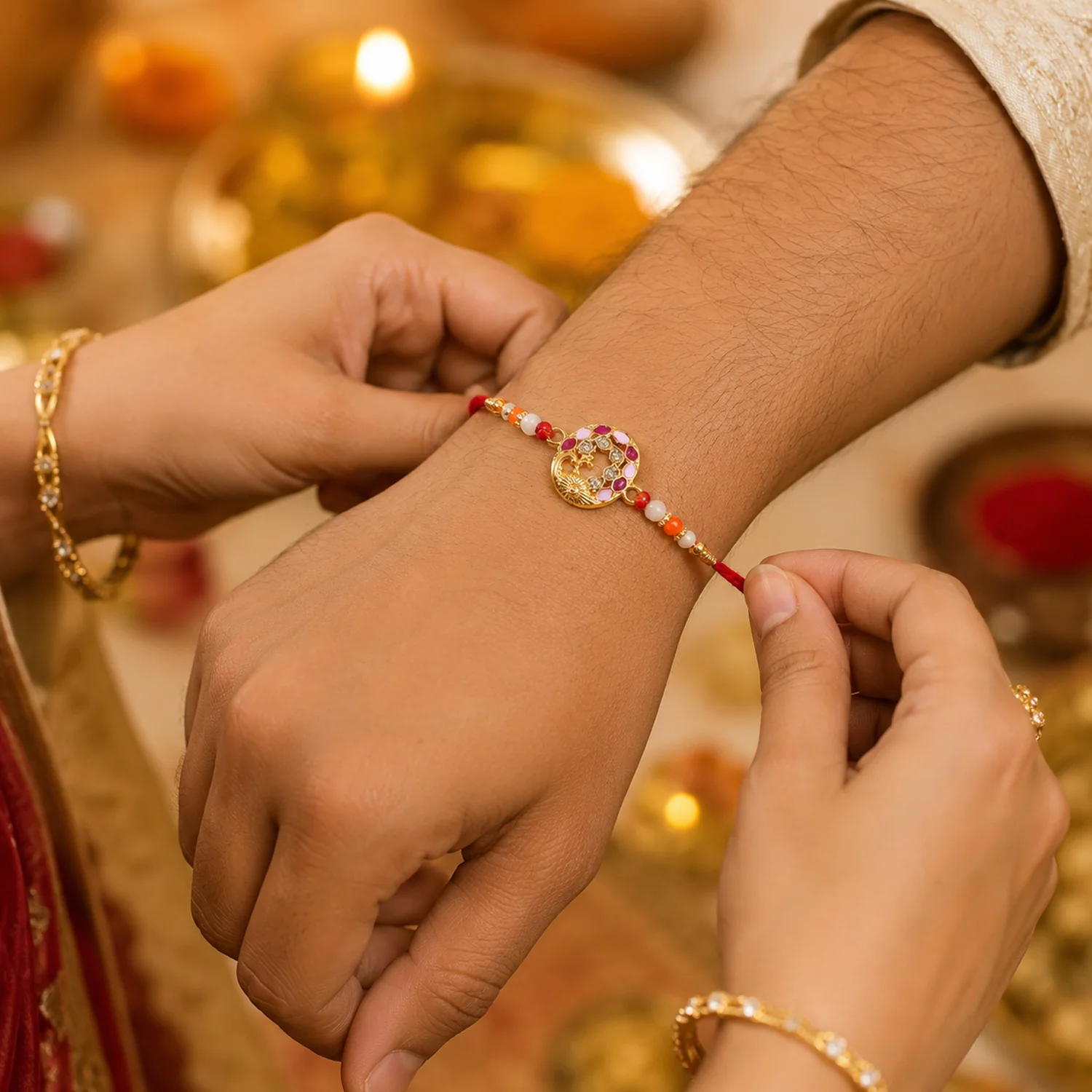 Peacock Design Rakhi with Colorful Beads (1 Pc) - Image 3