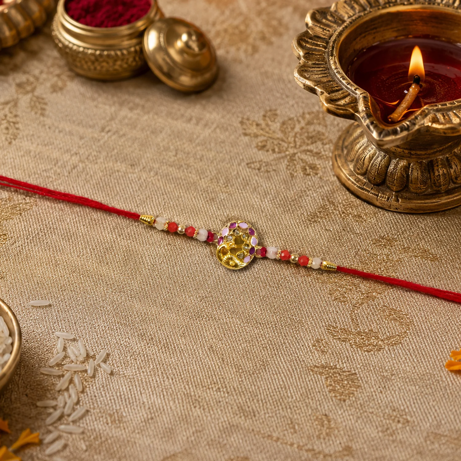 Peacock Design Rakhi with Colorful Beads (1 Pc) - Image 4