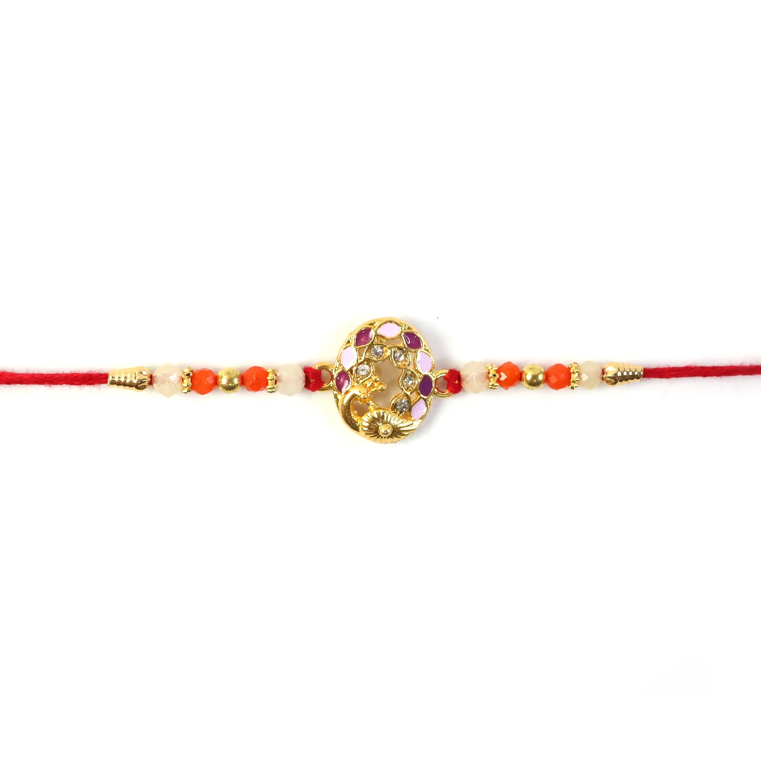 Peacock Design Rakhi with Colorful Beads (1 Pc) - Image 5