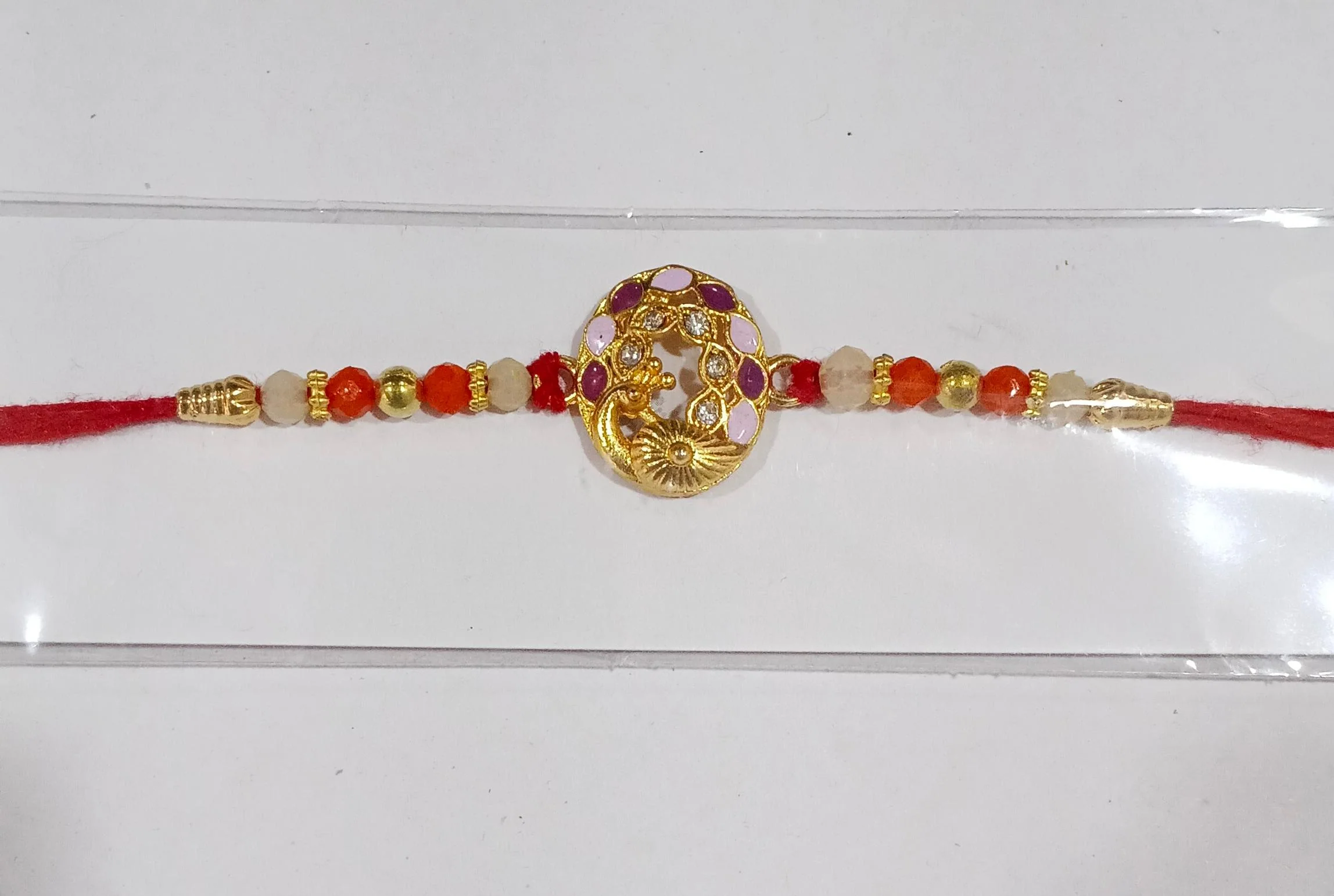 Peacock Design Rakhi with Colorful Beads (1 Pc) - Image 9