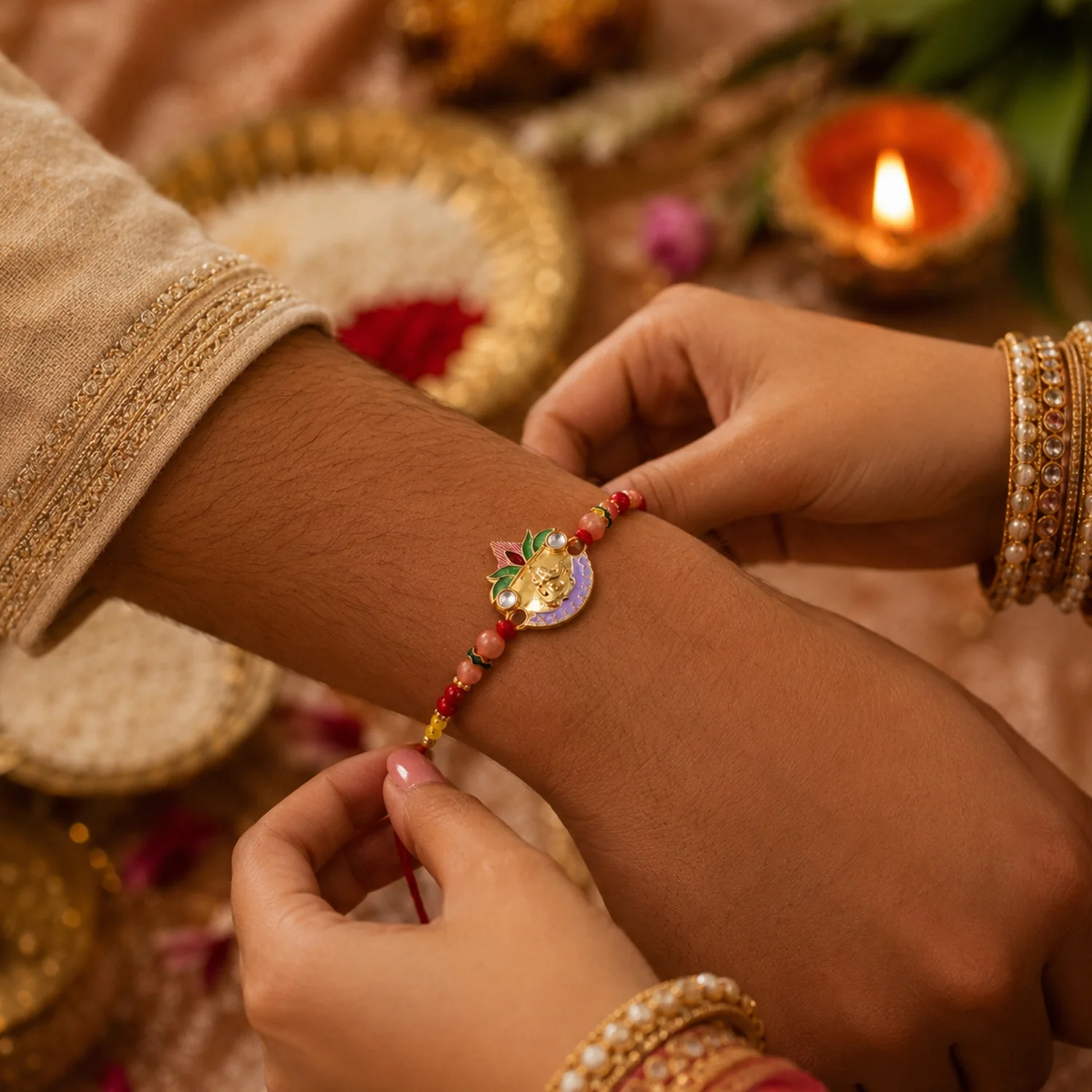 Ganesh Rakhi with Colorful Beads (1 Pc) - Image 2