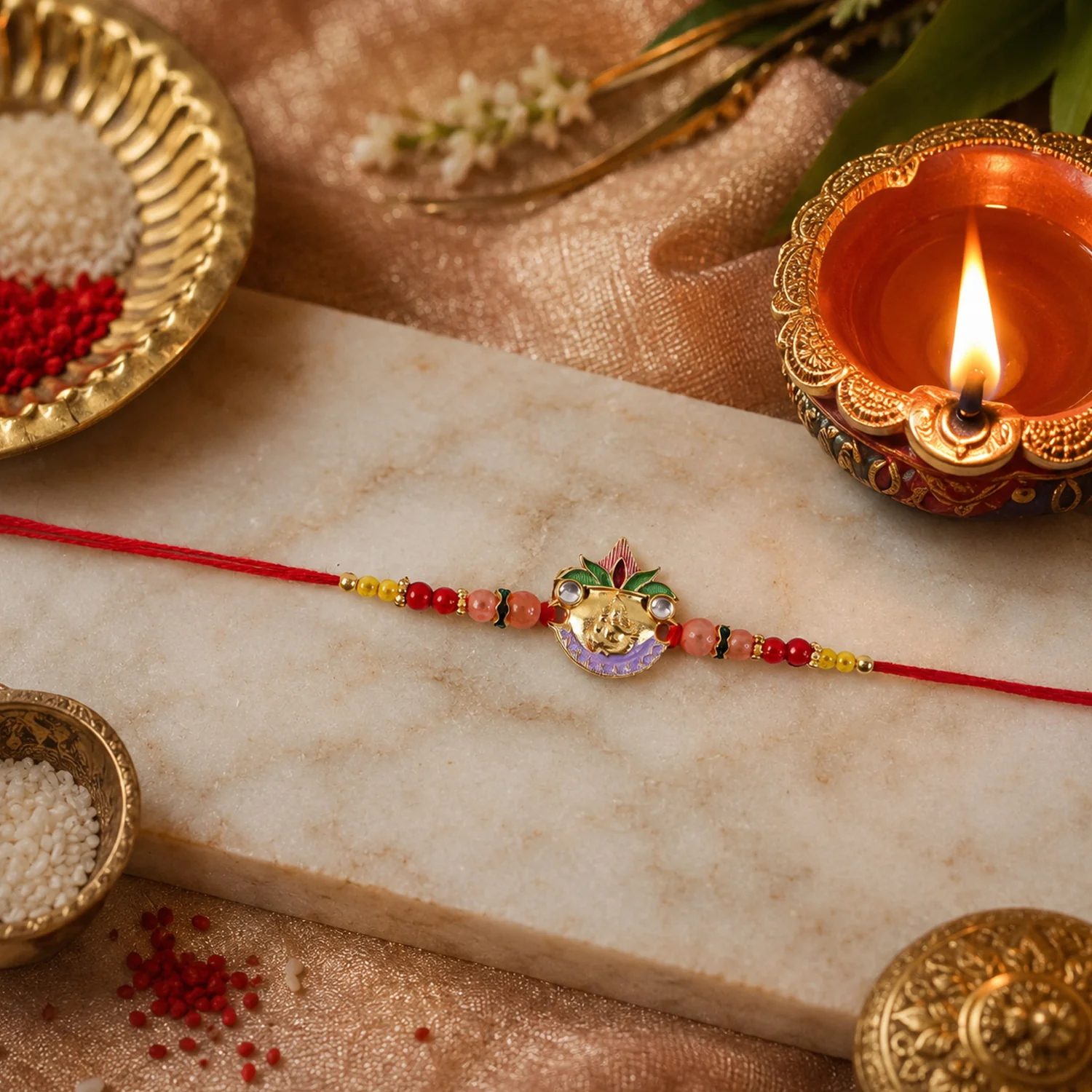 Ganesh Rakhi with Colorful Beads (1 Pc) - Image 3