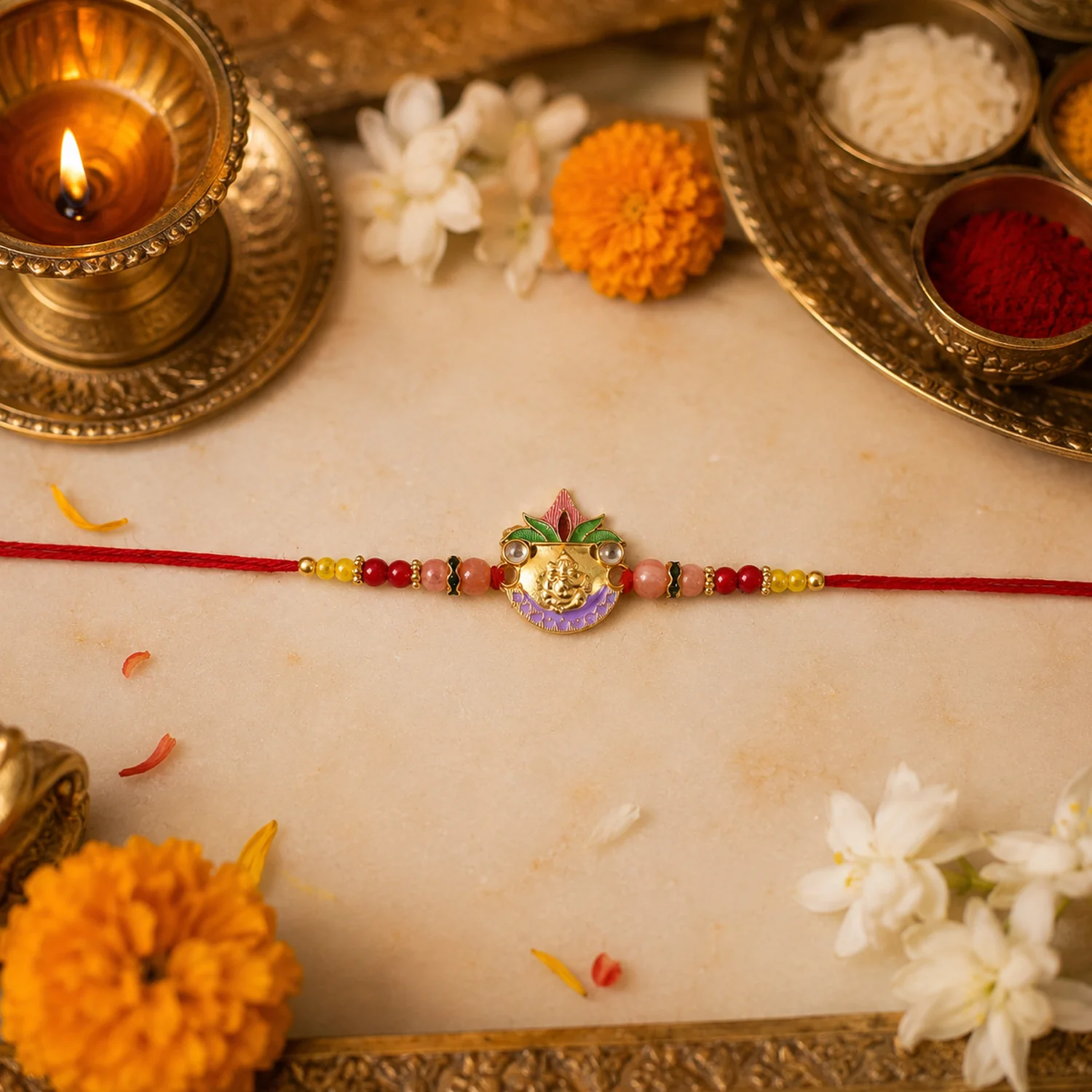 Ganesh Rakhi with Colorful Beads (1 Pc) - Image 7