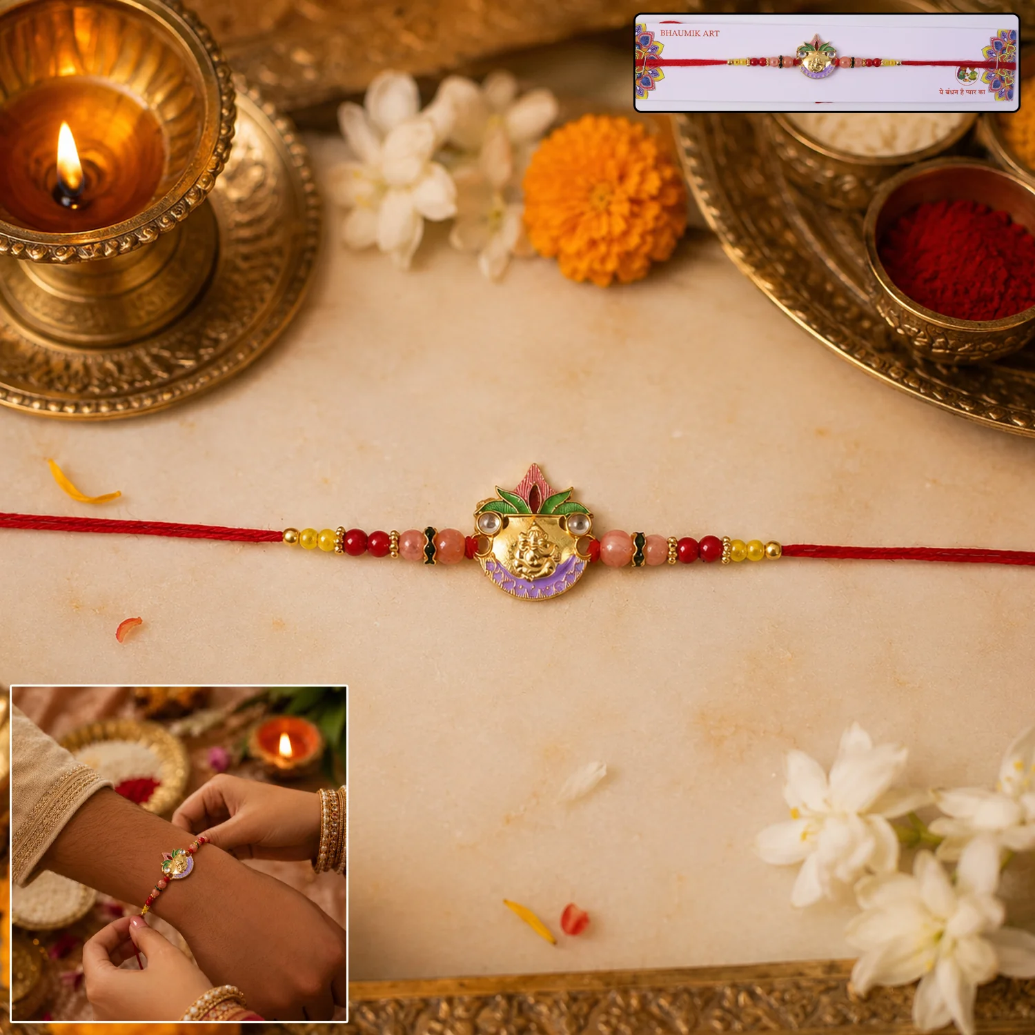 Ganesh Rakhi with Colorful Beads (1 Pc) - Image 8