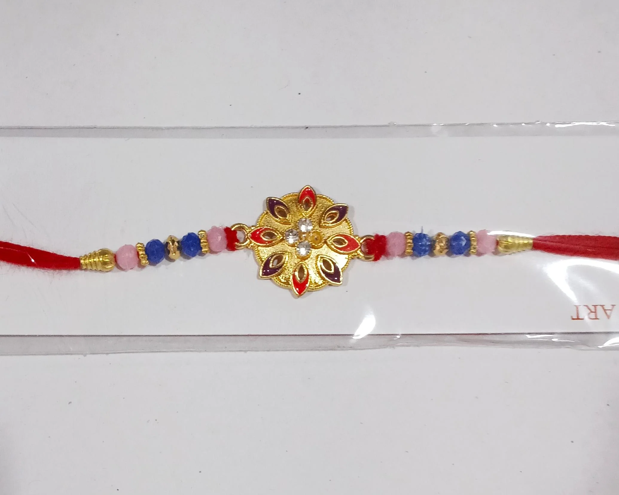 Floral Rakhi with Beads and Thread for Raksha Bandhan (1 Pc) - Image 9