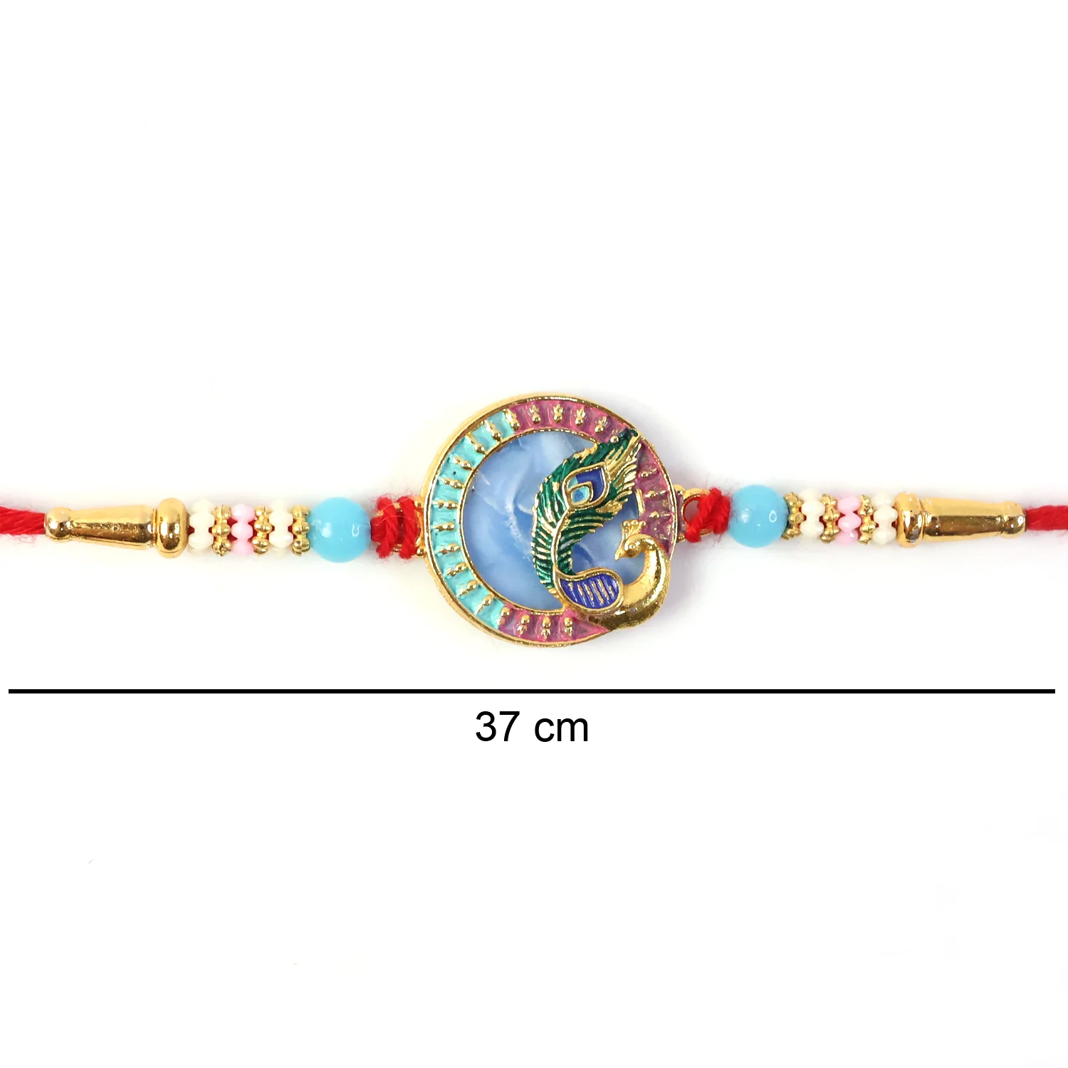 Peacock Motif Rakhi with Beads and Thread for Raksha Bandhan (1 Pc) - Image 5