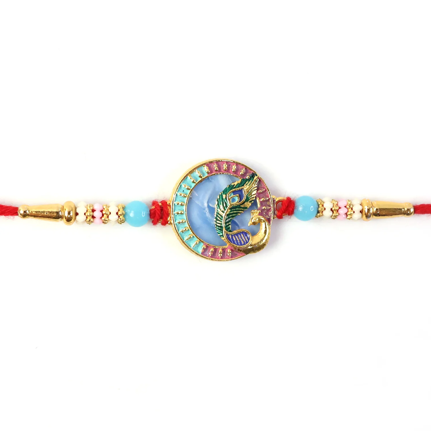 Peacock Motif Rakhi with Beads and Thread for Raksha Bandhan (1 Pc) - Image 7