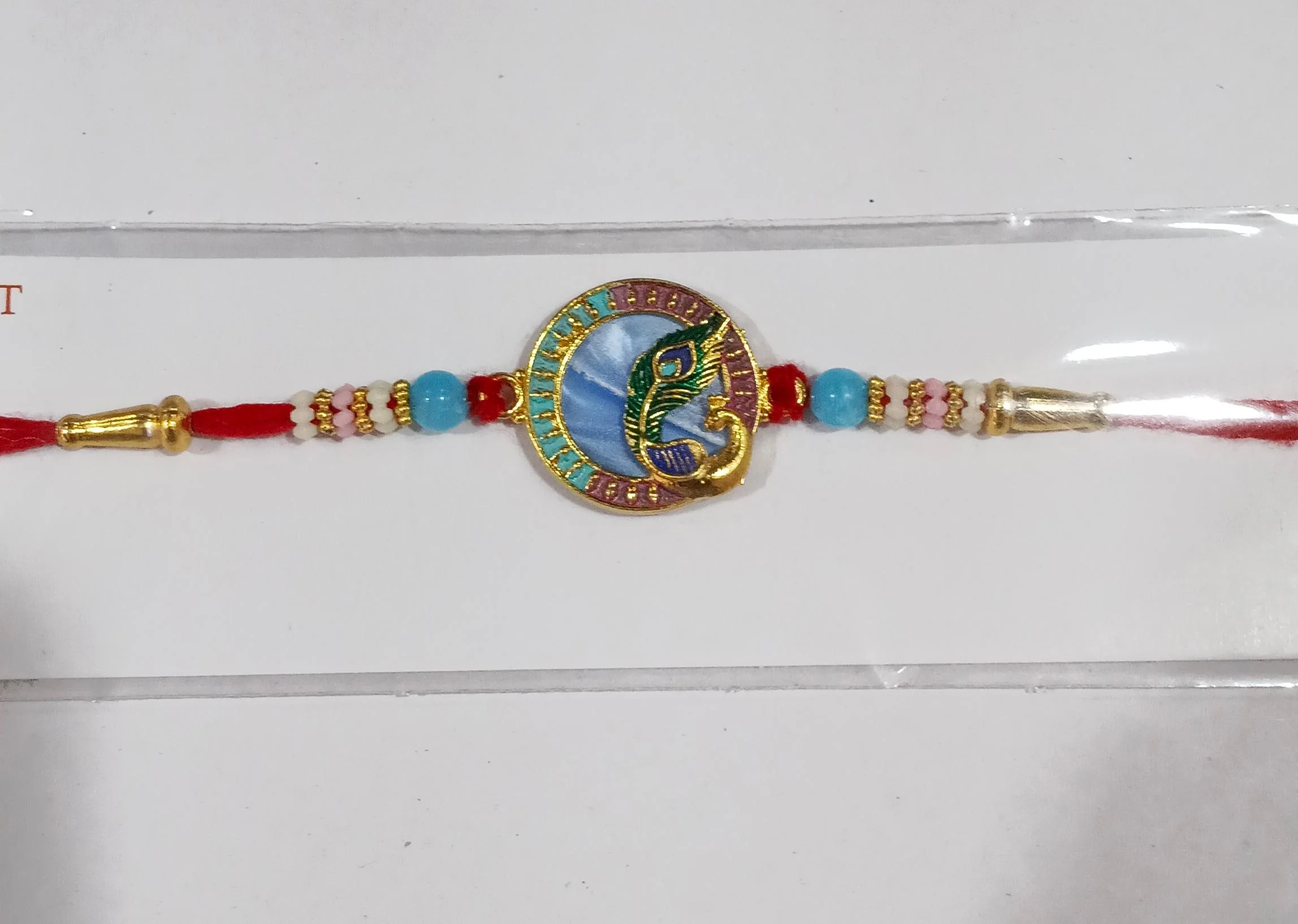Peacock Motif Rakhi with Beads and Thread for Raksha Bandhan (1 Pc) - Image 9