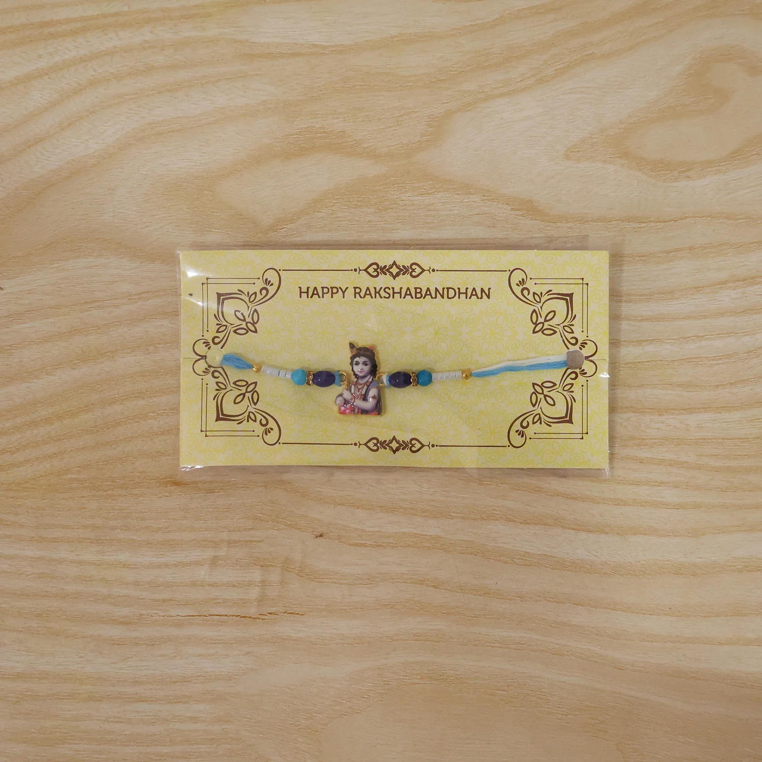 Lord Krishna Designer Rakhi with Blue Beads (1 Pc) - Image 9