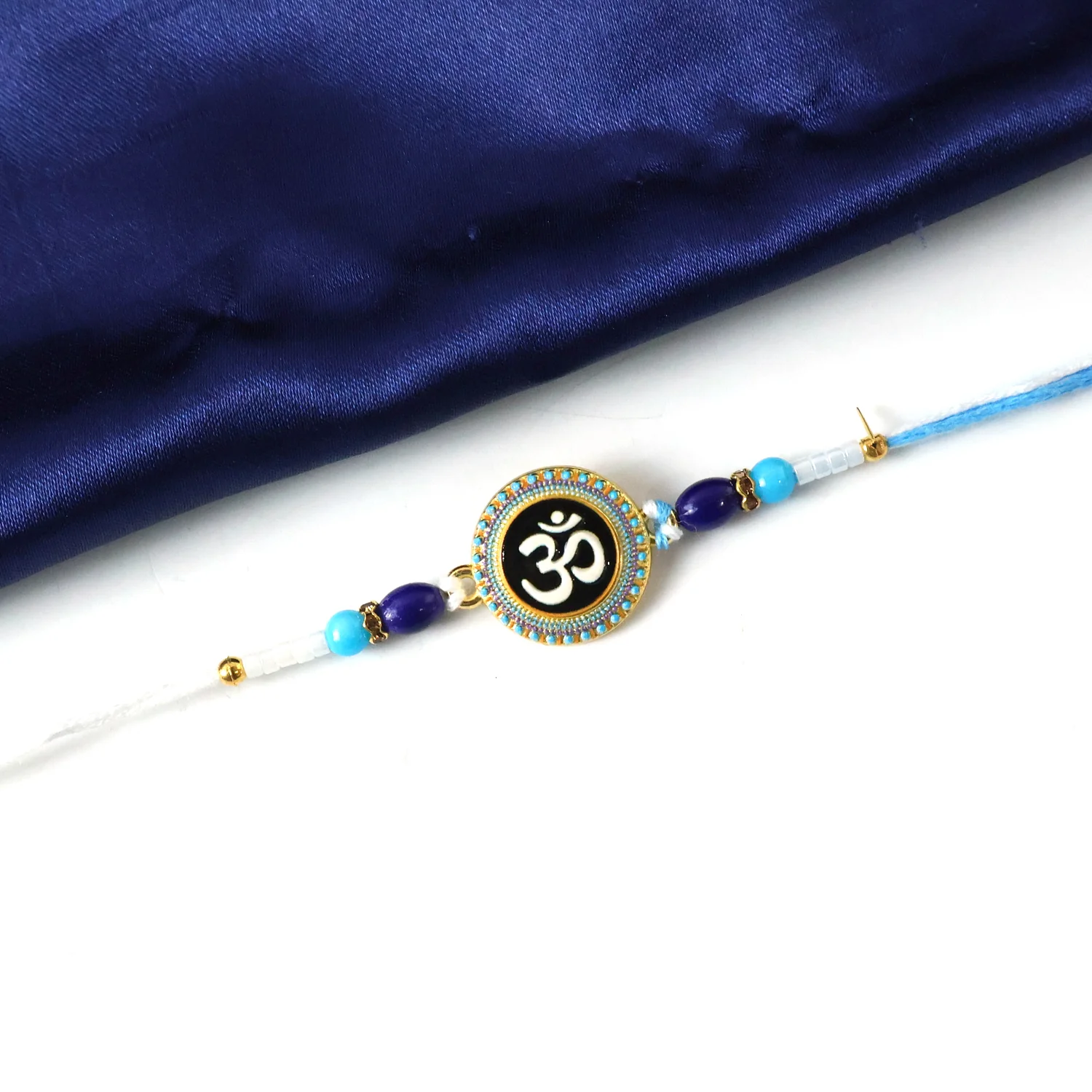 Om Designer Rakhi with Blue Beads (1 Pc) - Image 5