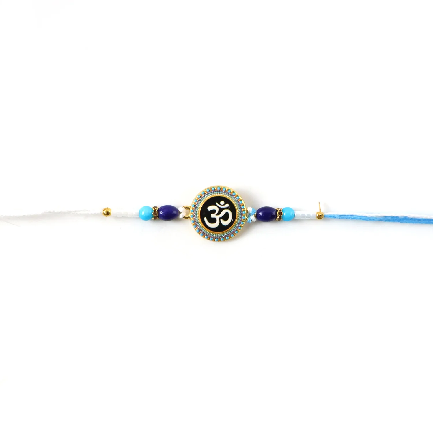 Om Designer Rakhi with Blue Beads (1 Pc) - Image 6