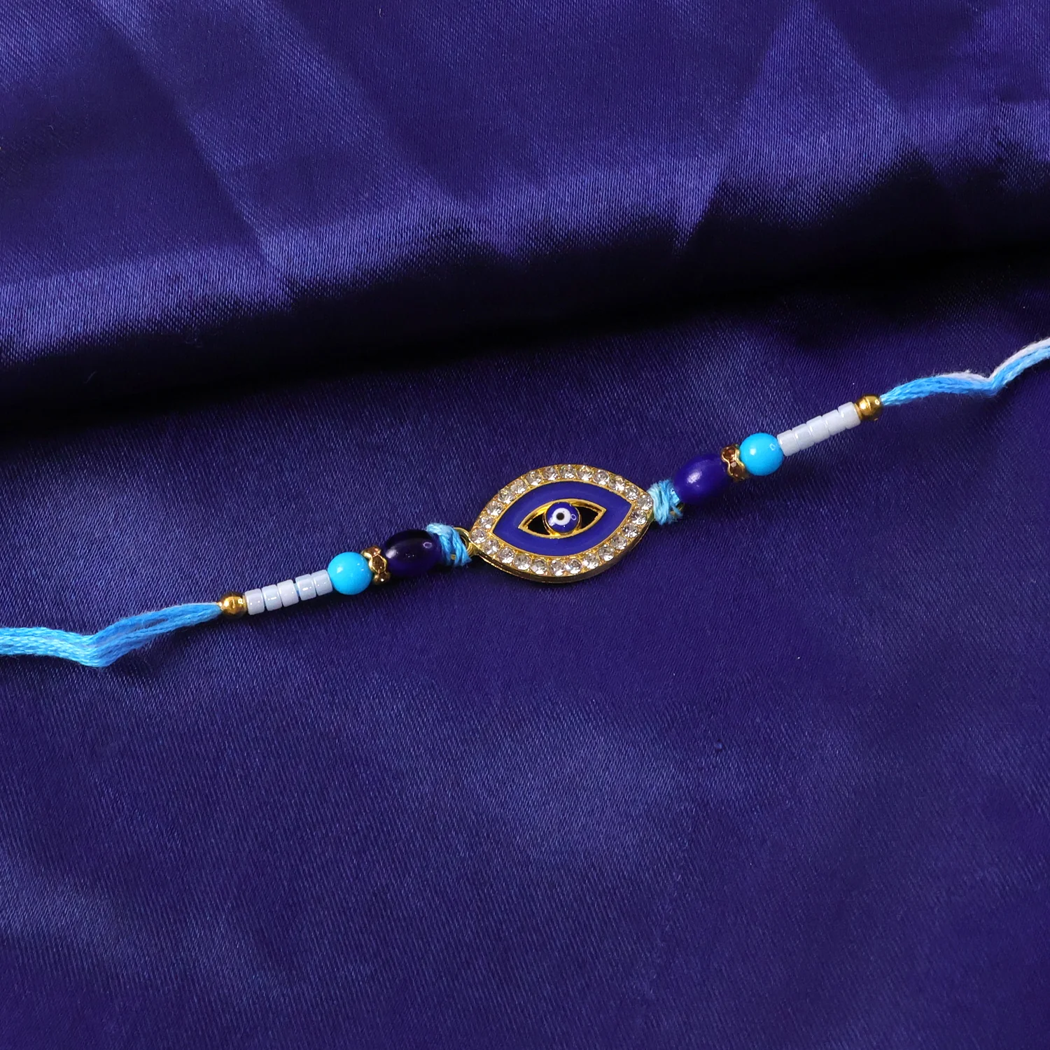Evil Eye Designer Rakhi with Blue Beads (1 Pc) - Image 8