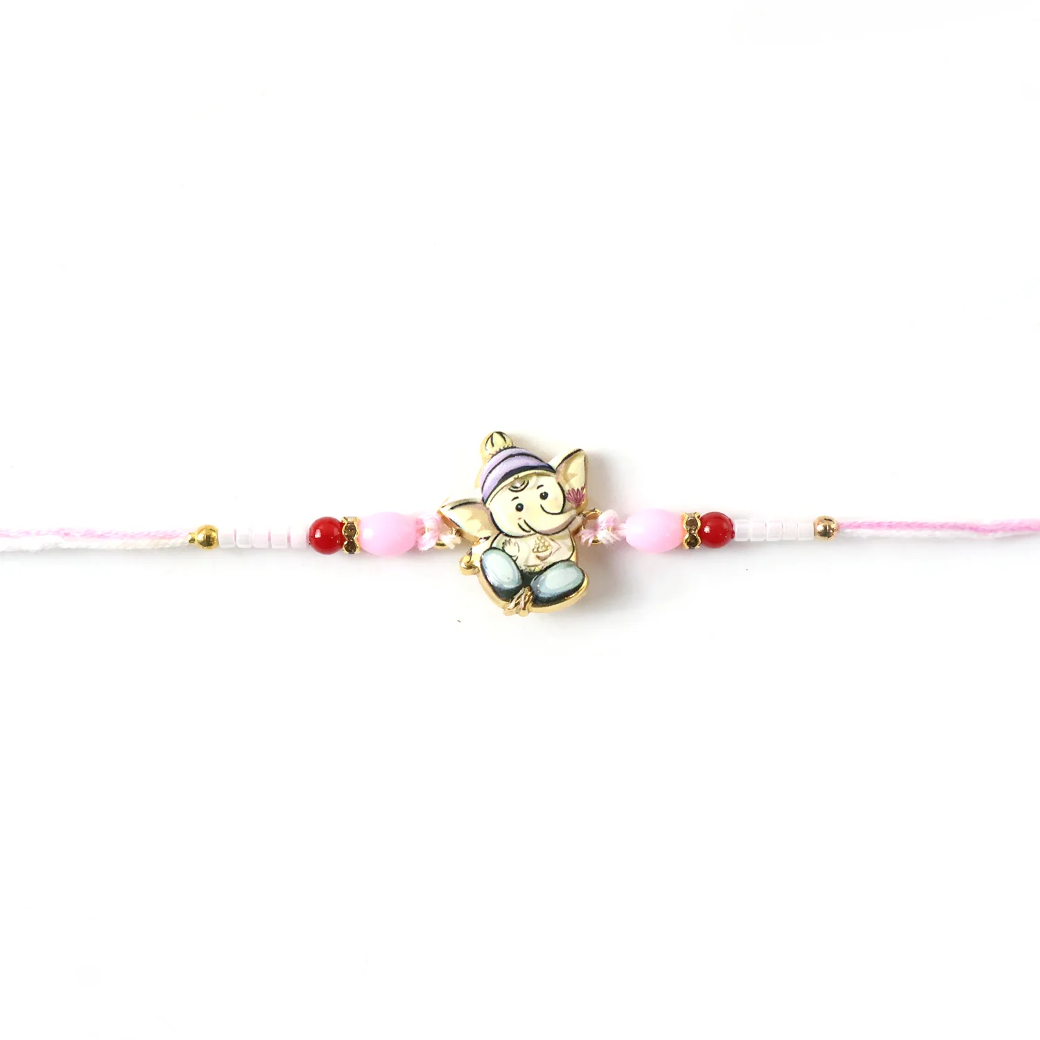 Cute Ganesha Designer Rakhi with Pink and Red Beads (1 Pc) - Image 6