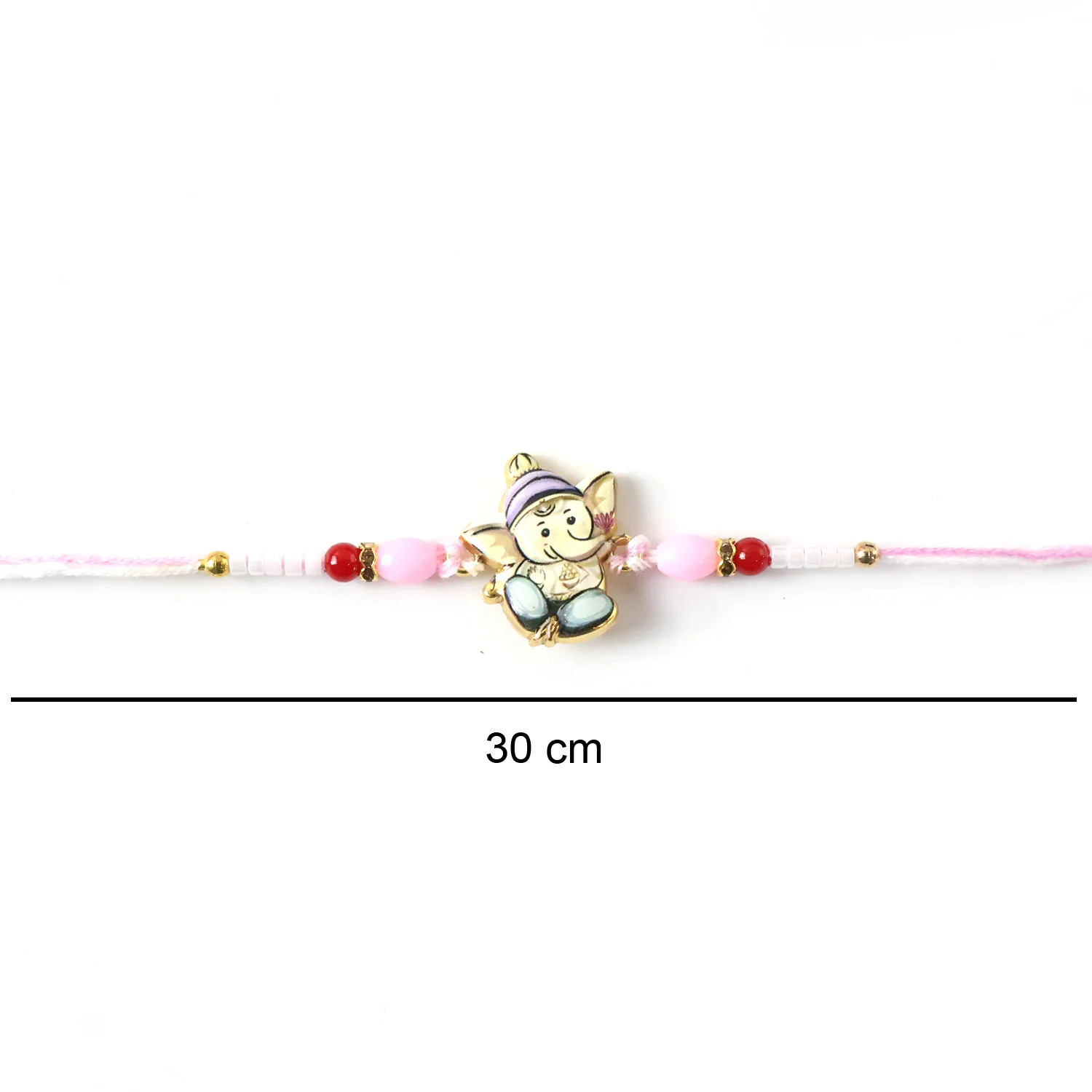 Cute Ganesha Designer Rakhi with Pink and Red Beads (1 Pc) - Image 7