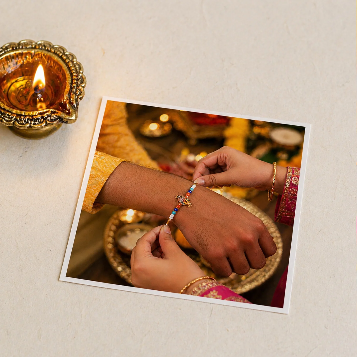 Lord Krishna Designer Rakhi with Colorful Beads (1 Pc) - Image 5