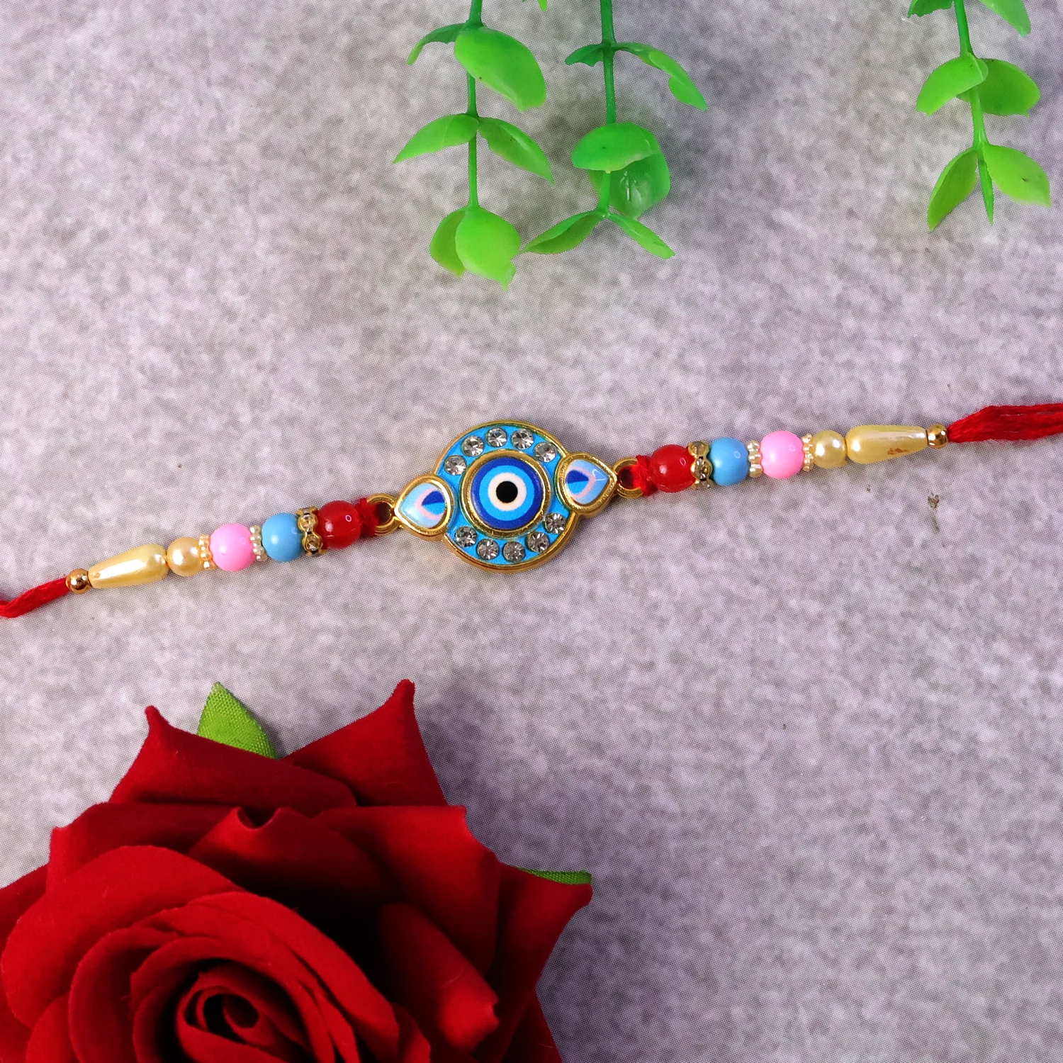 Evil Eye Designer Rakhi with Multicolor Beads (1 Pc) - Image 5