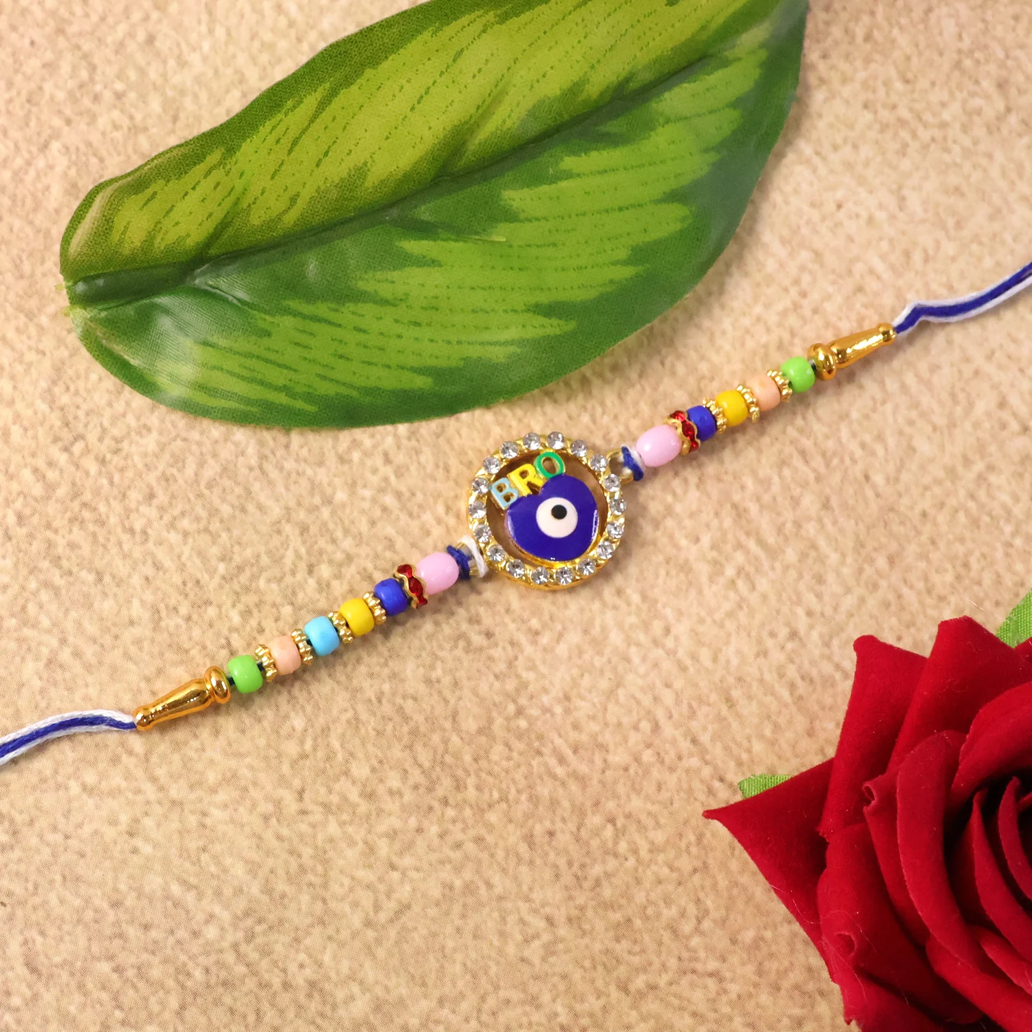 Evil Eye 'BRO' Designer Rakhi with Colorful Beads (1 Pc) - Image 5