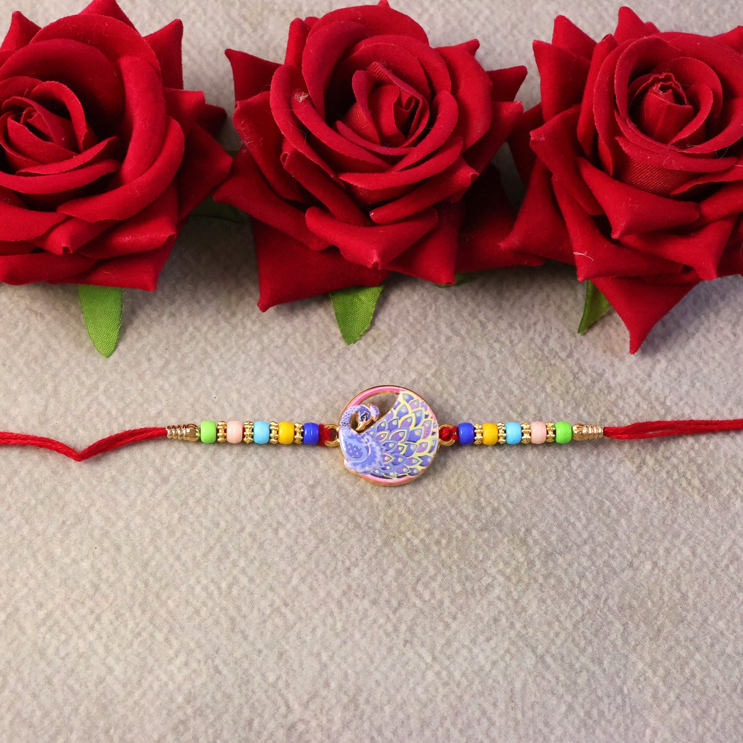 Peacock Design Designer Rakhi with Multicolor Beads (1 Pc) - Image 5